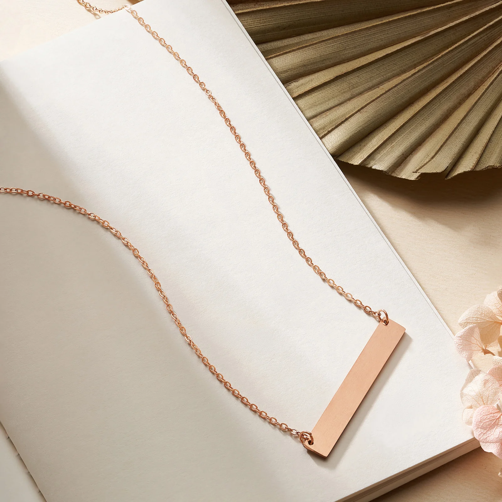 Minimal Rose Gold Women's Bar Mantra Necklace - Image 2