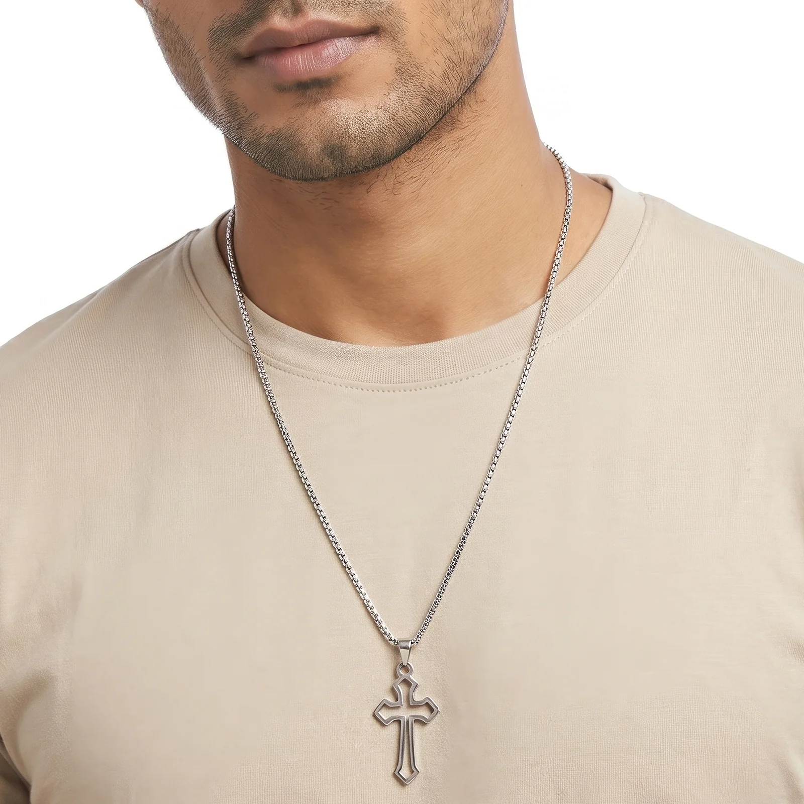 Mono Cross Silver & BLack Men's Necklace