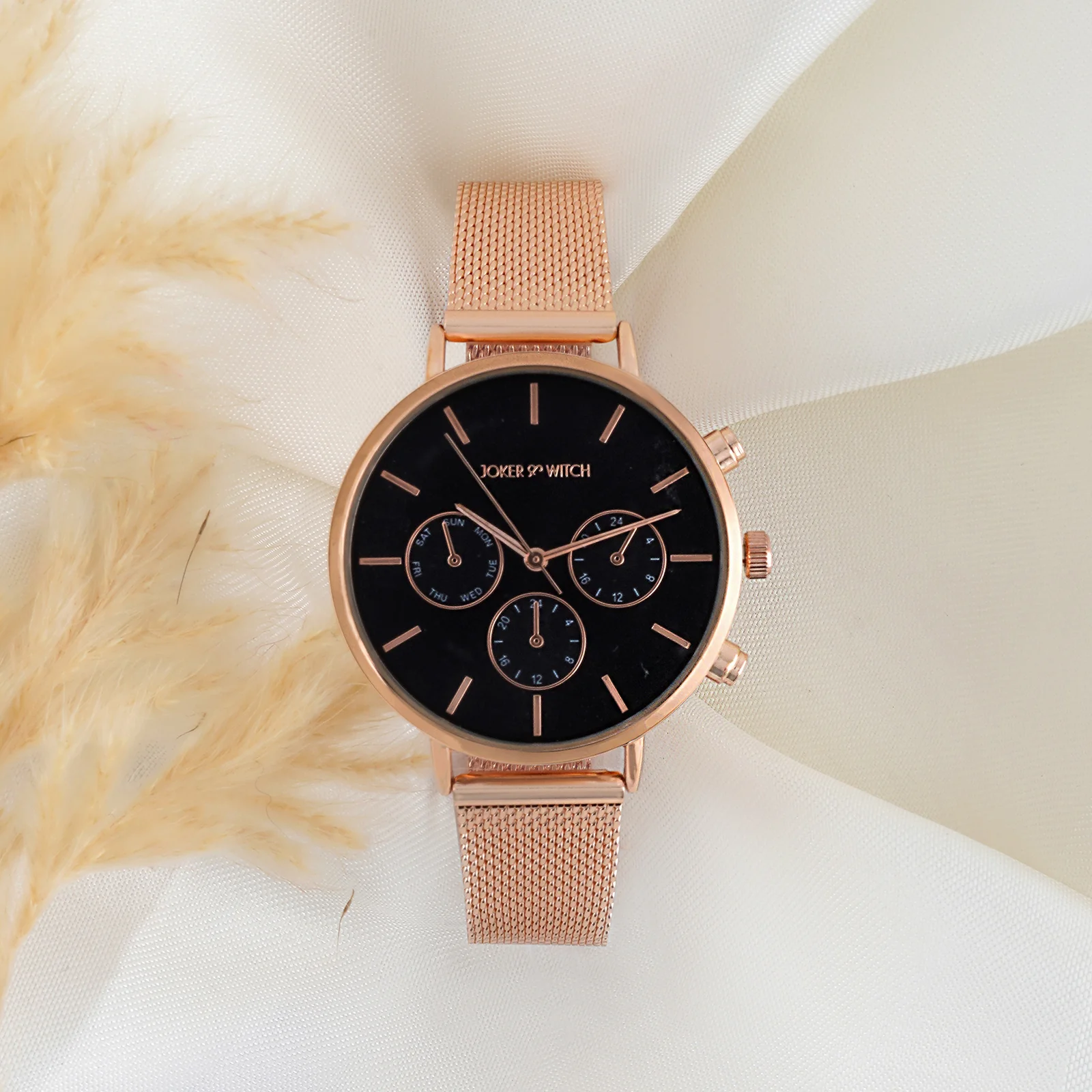 Moscow Black Large Dial Rose Gold Mesh Strap Women's Watch