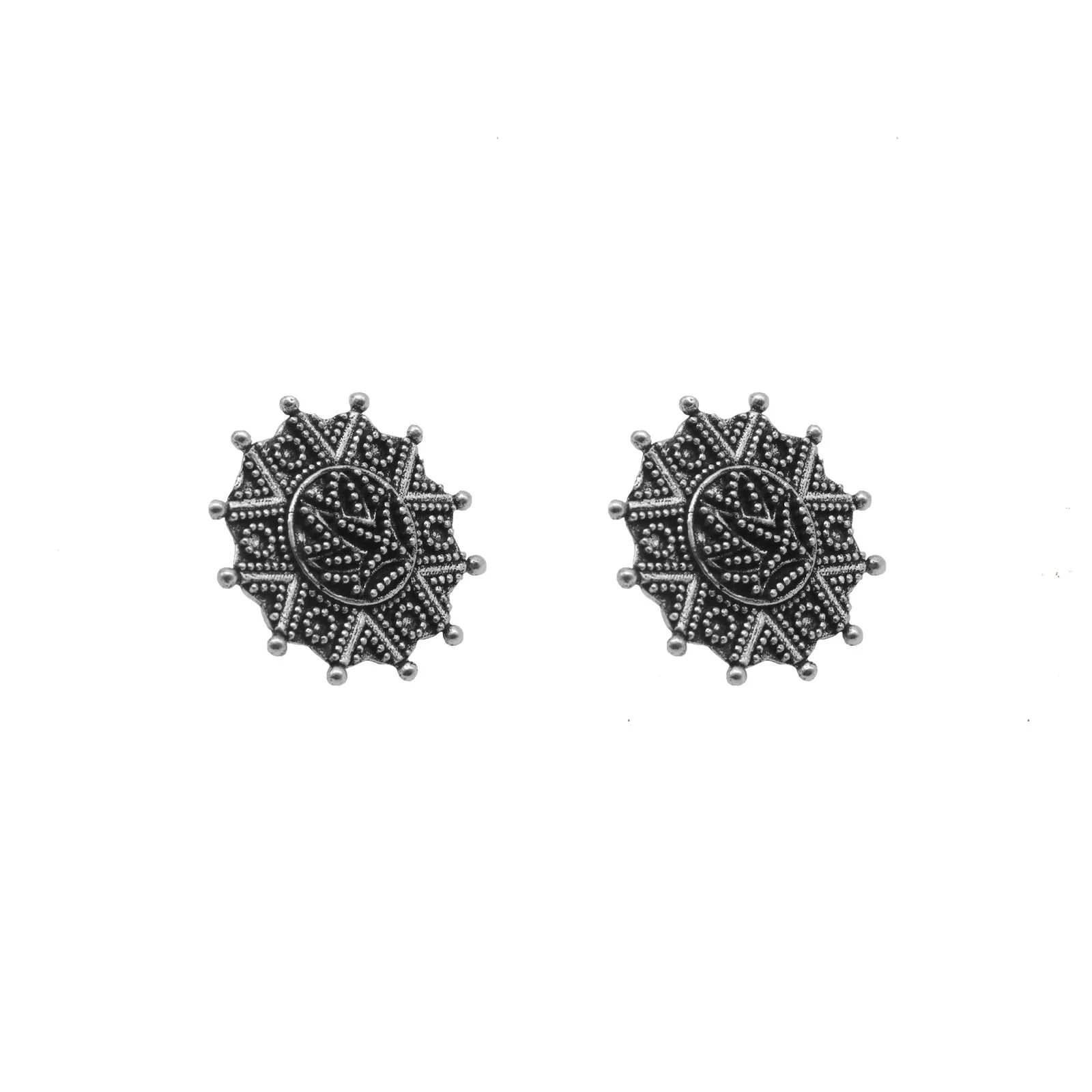 Nagma Circle Silver Oxidized Studs Earrings - Image 3