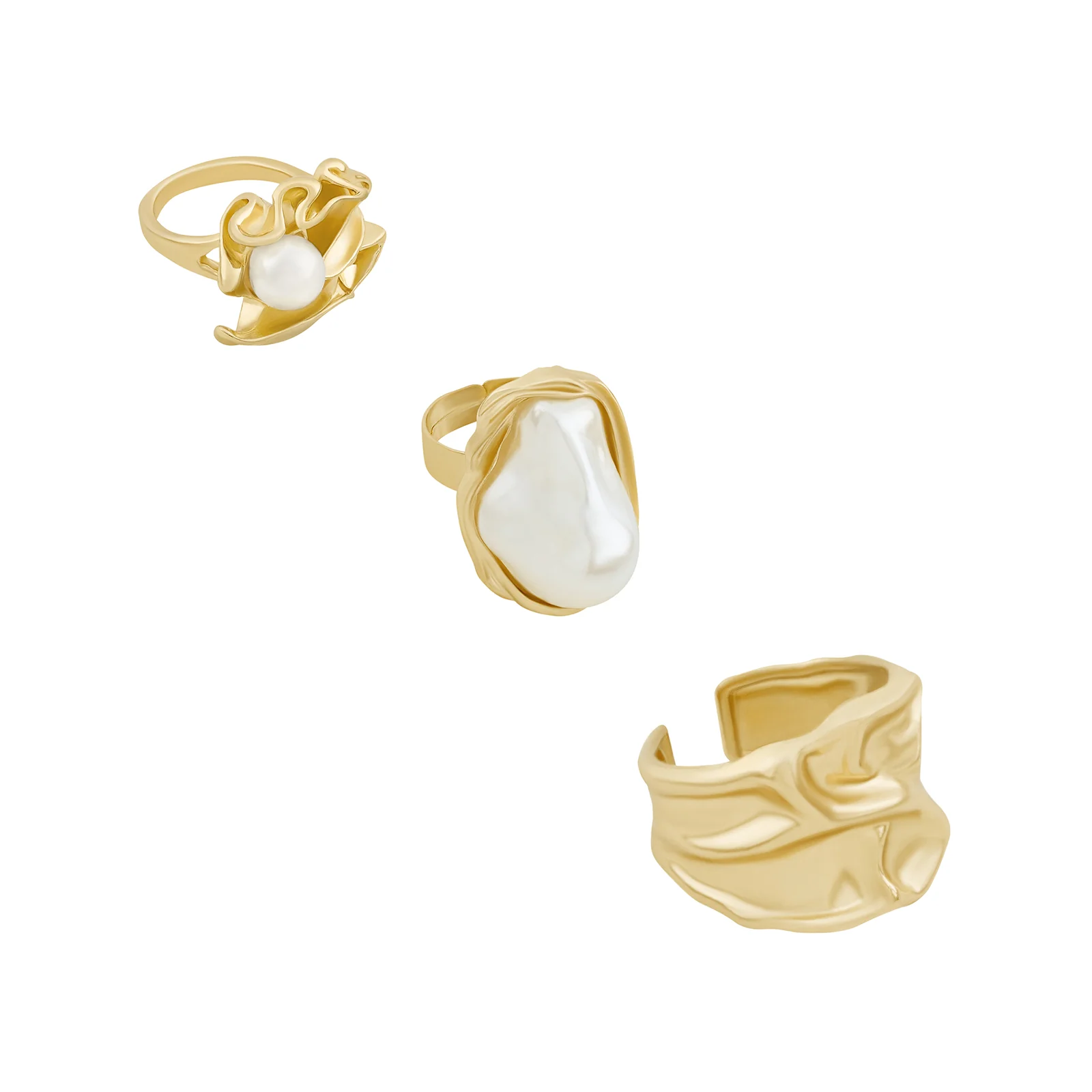 Nameru Molten Pearl Set of 3 Gold Rings - Image 4