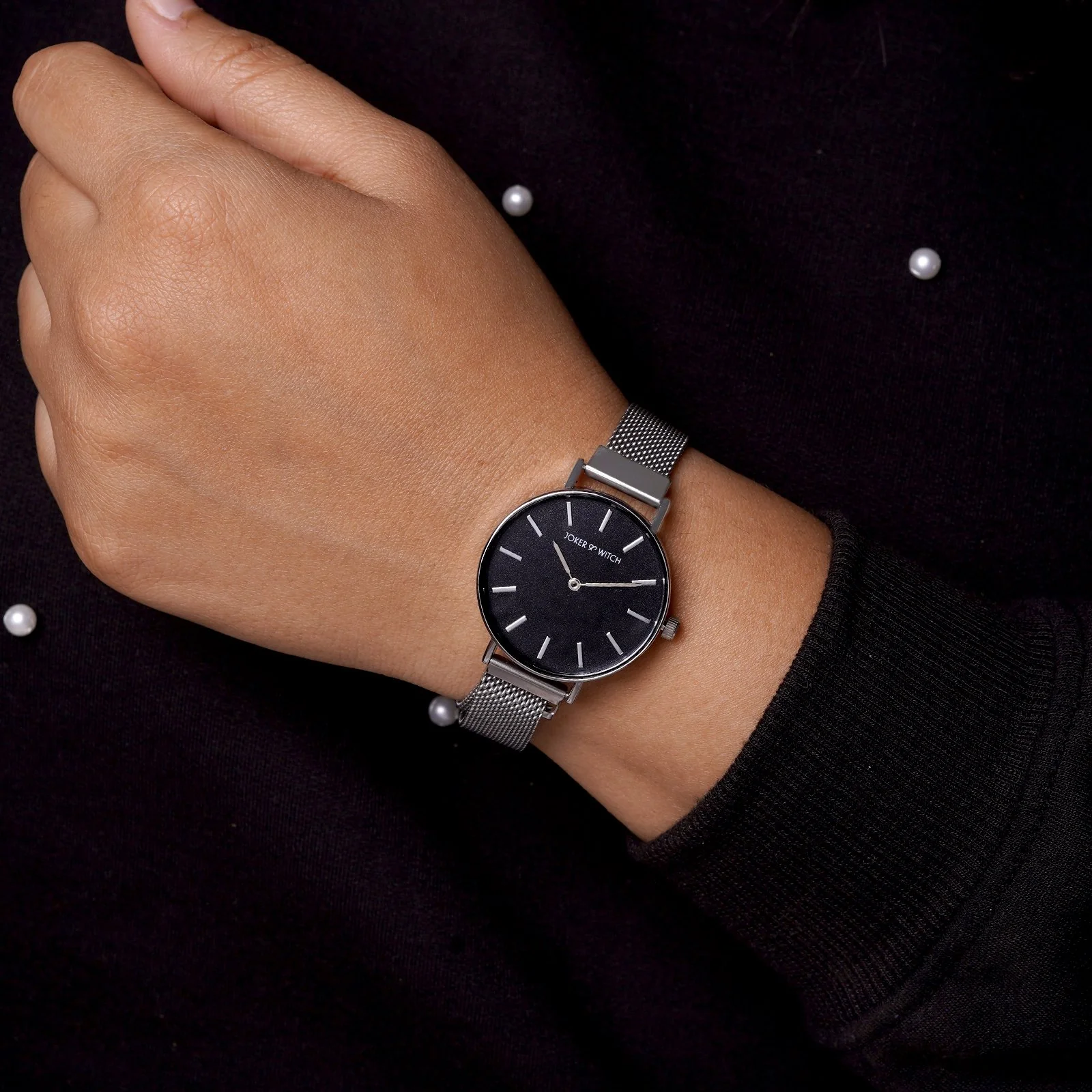 Natalie Black Medium Dial Silver Magnetic Strap Women's Watch - Image 2