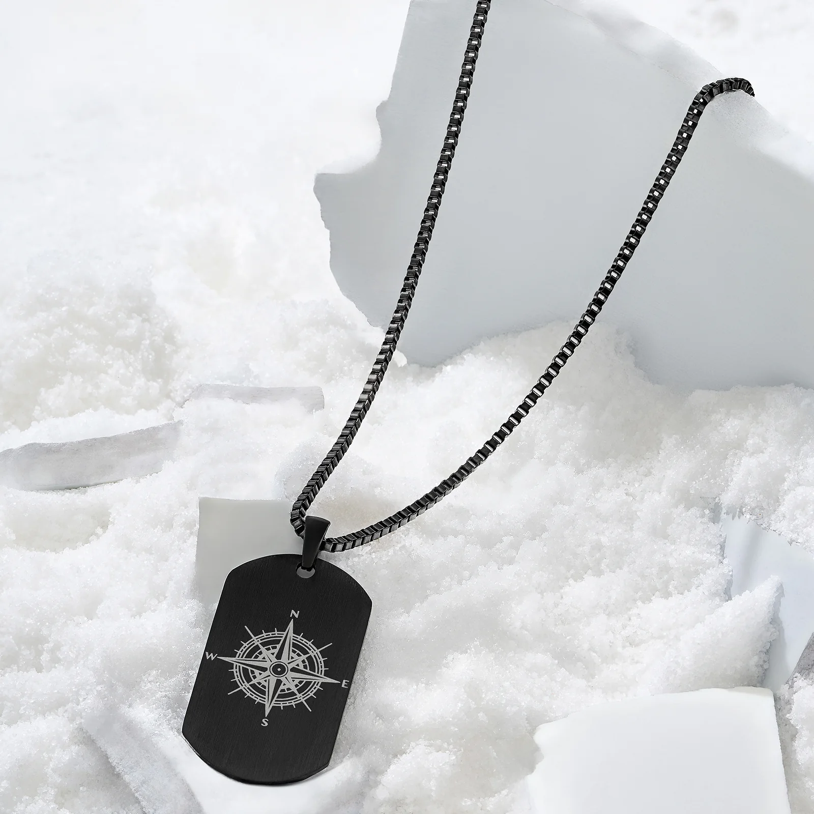 Navigator Black Men's Curve Tag Mantra Necklace