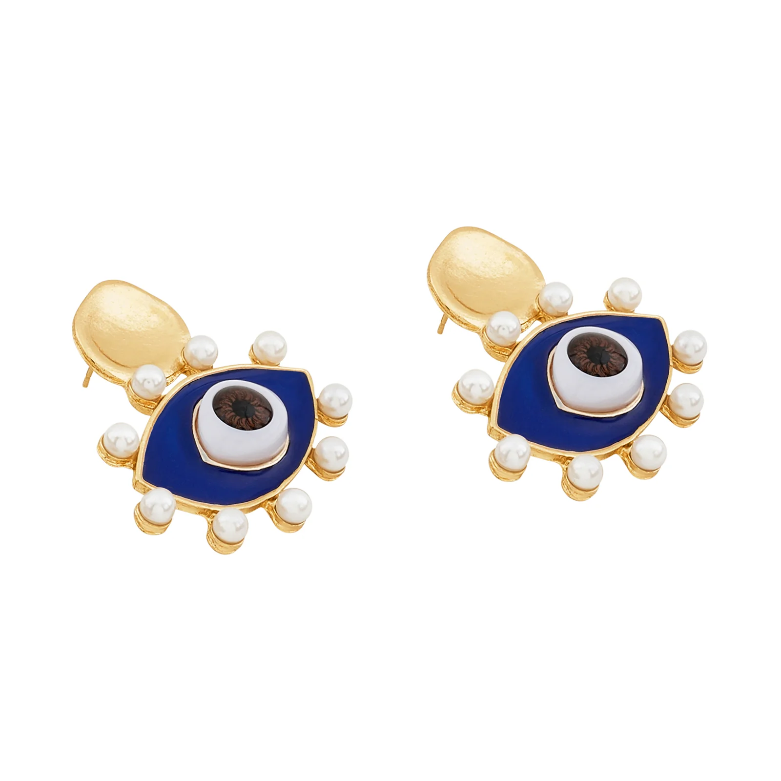 Nazaa Evil Eye Blue and Gold Earrings - Image 4