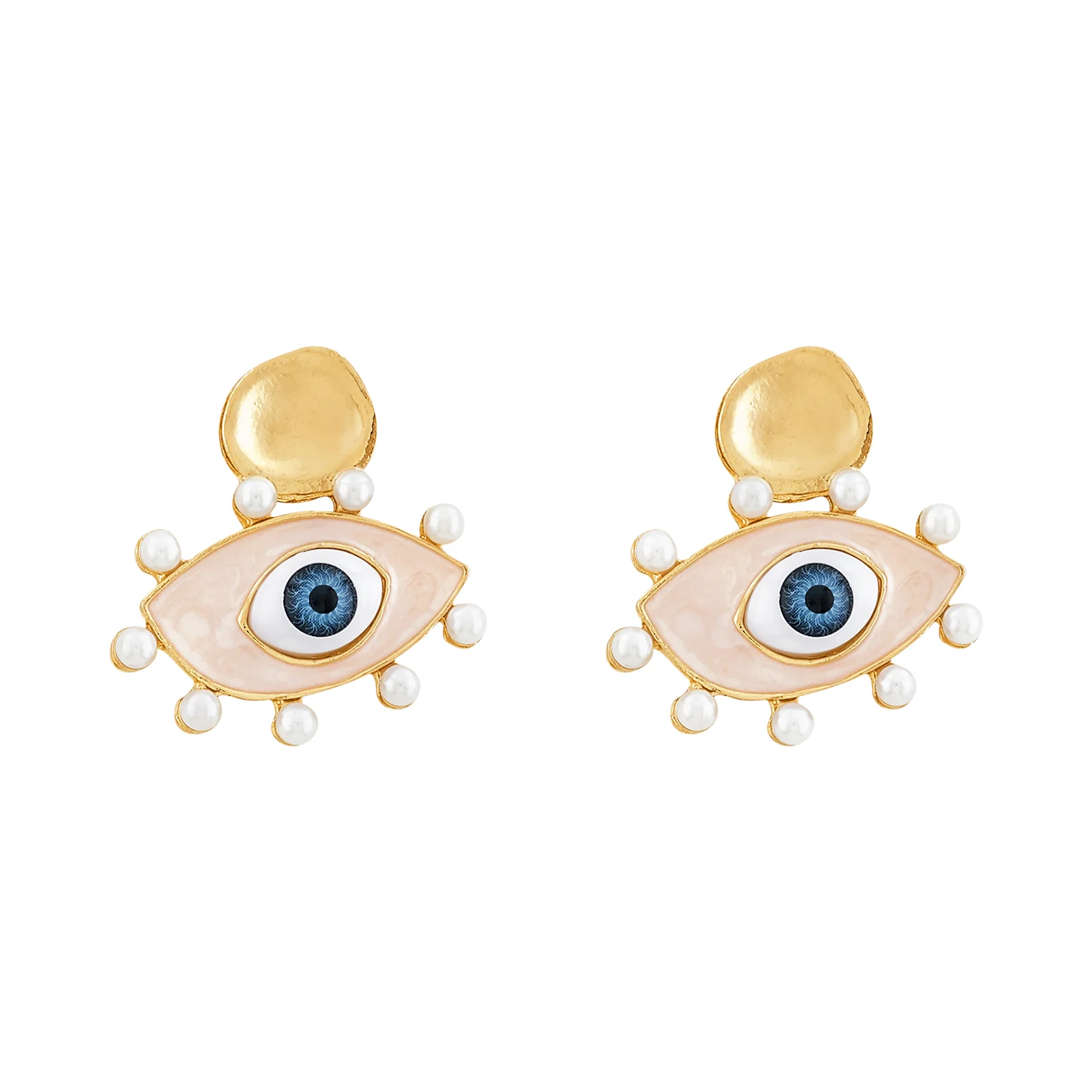 Nazaa Evil Eye White and Gold Earrings - Image 3