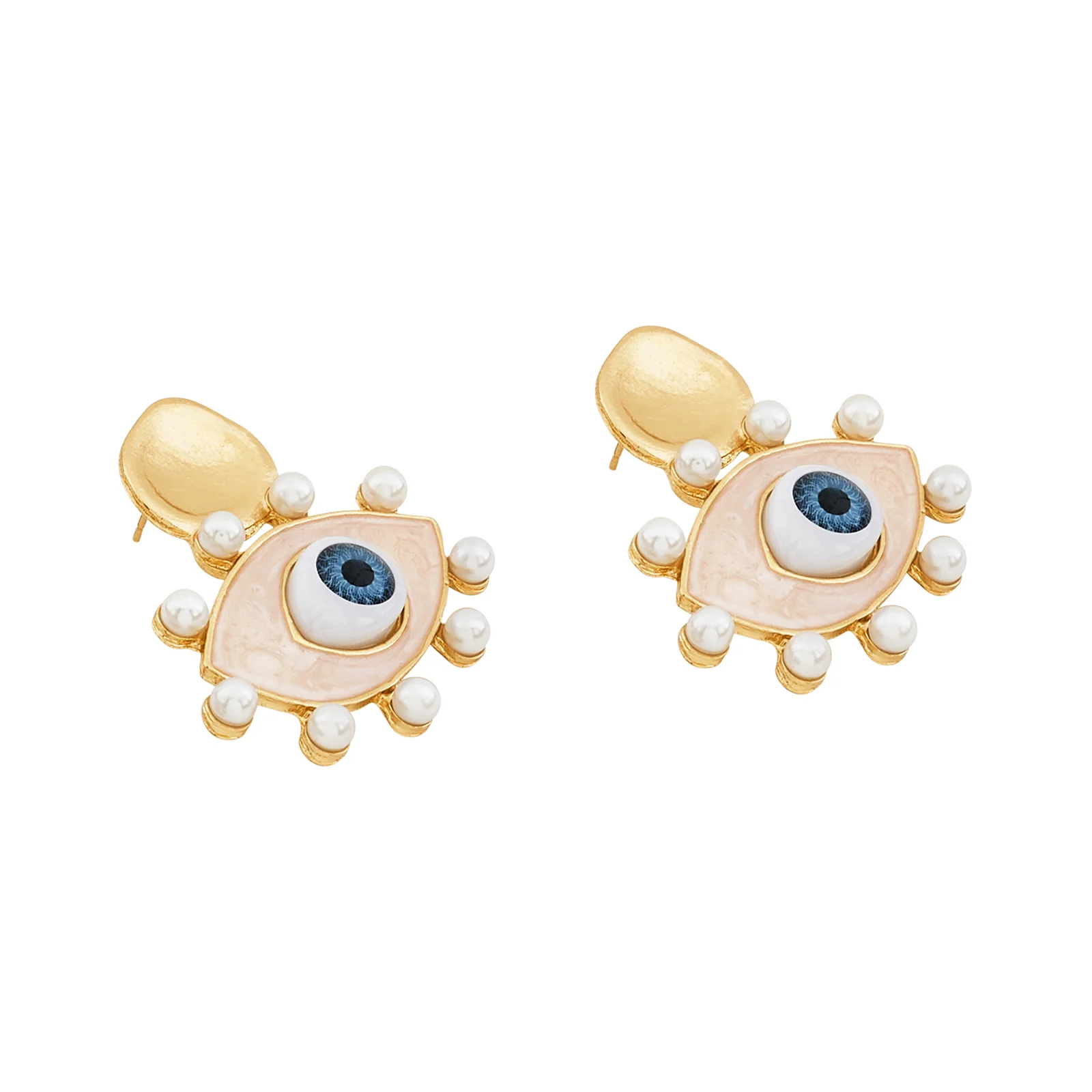 Nazaa Evil Eye White and Gold Earrings - Image 4