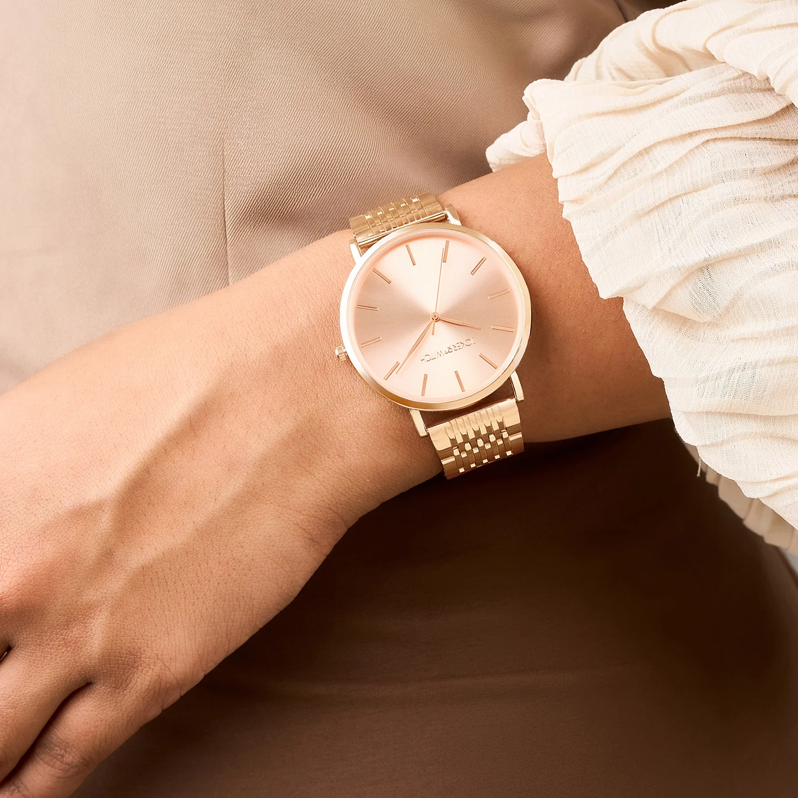 Nebula Rose Gold Sunray Large Dial Rose Gold Linked Chain Strap Women's Watch - Image 2