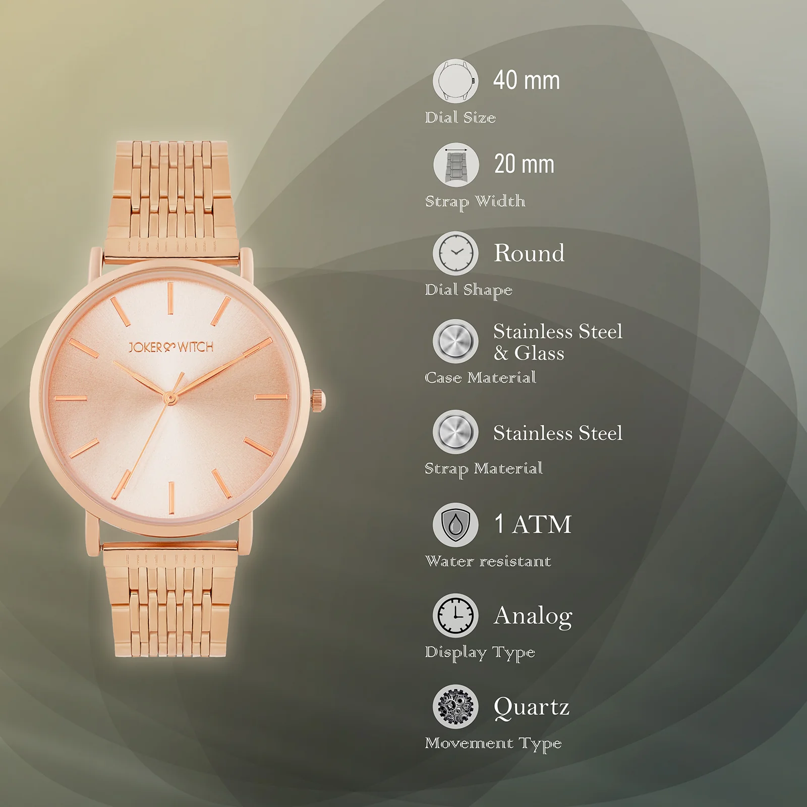 Nebula Rose Gold Sunray Large Dial Rose Gold Linked Chain Strap Women's Watch - Image 8