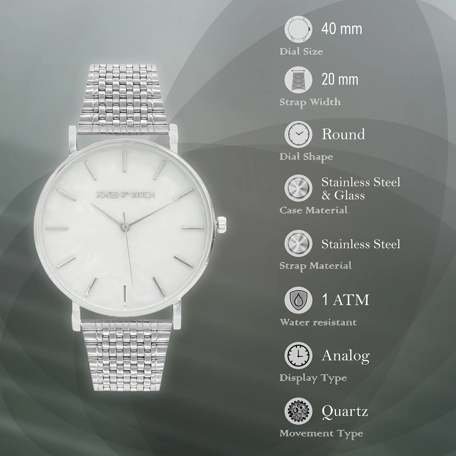Nebula White MOP Large Dial Silver Linked Chain Strap Women's Watch - Image 7