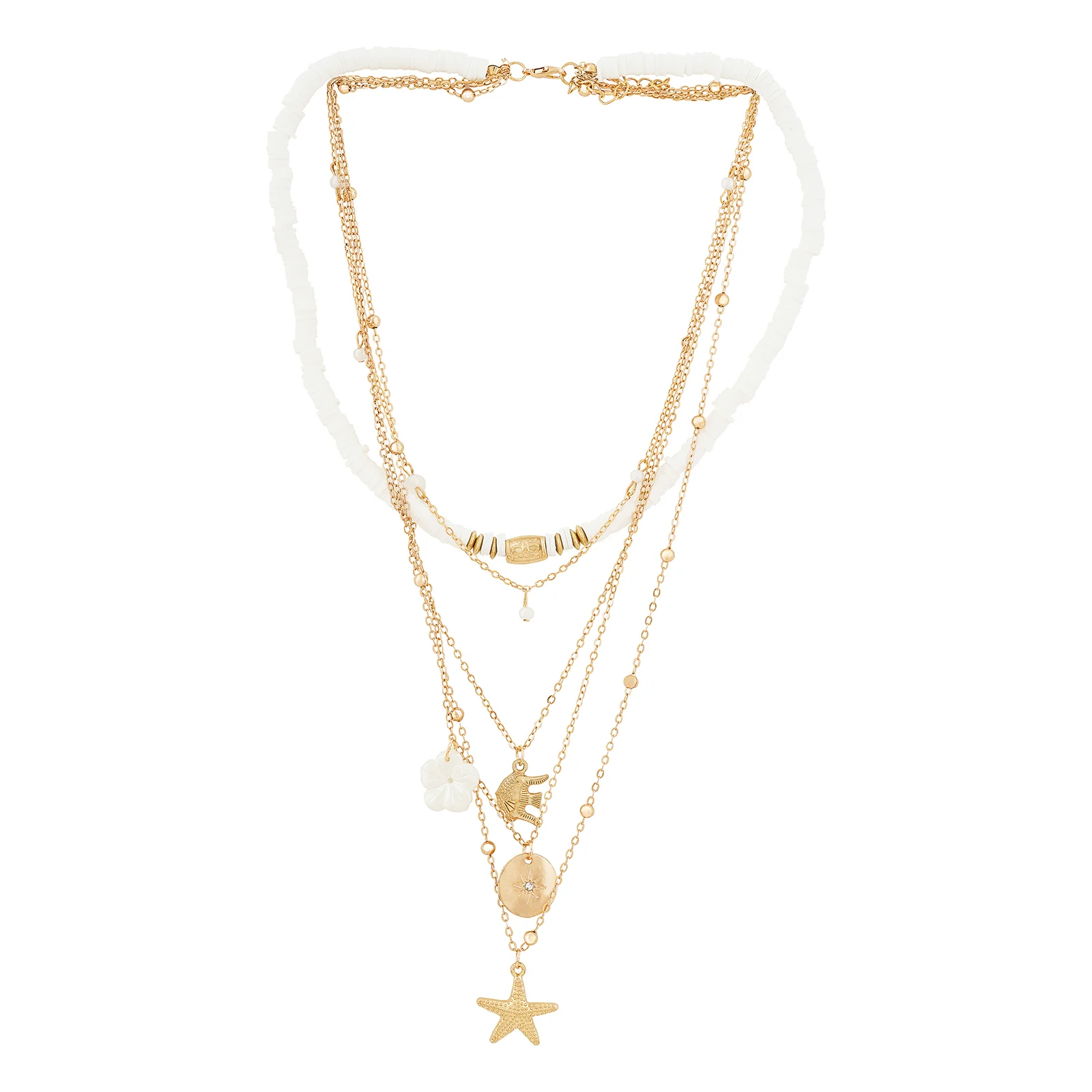 Nessa Gold and White Seashell Layered Necklace - Image 3