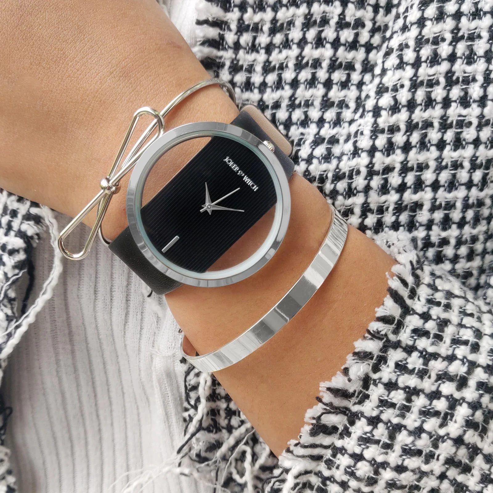Night Black and Silver Watch Bracelet Stack