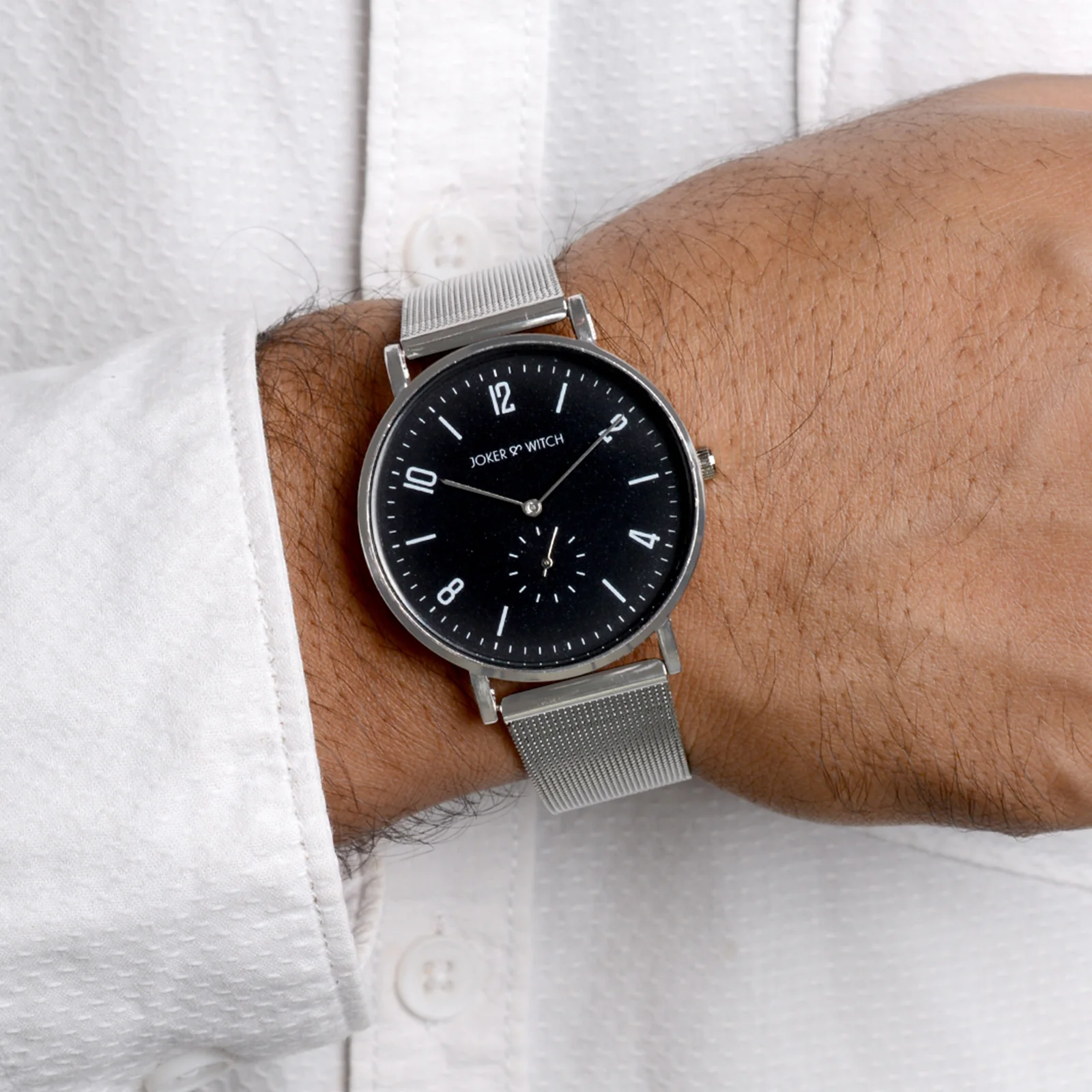 Noel Black Large Dial Silver Mesh Strap Men's Watch - Image 2