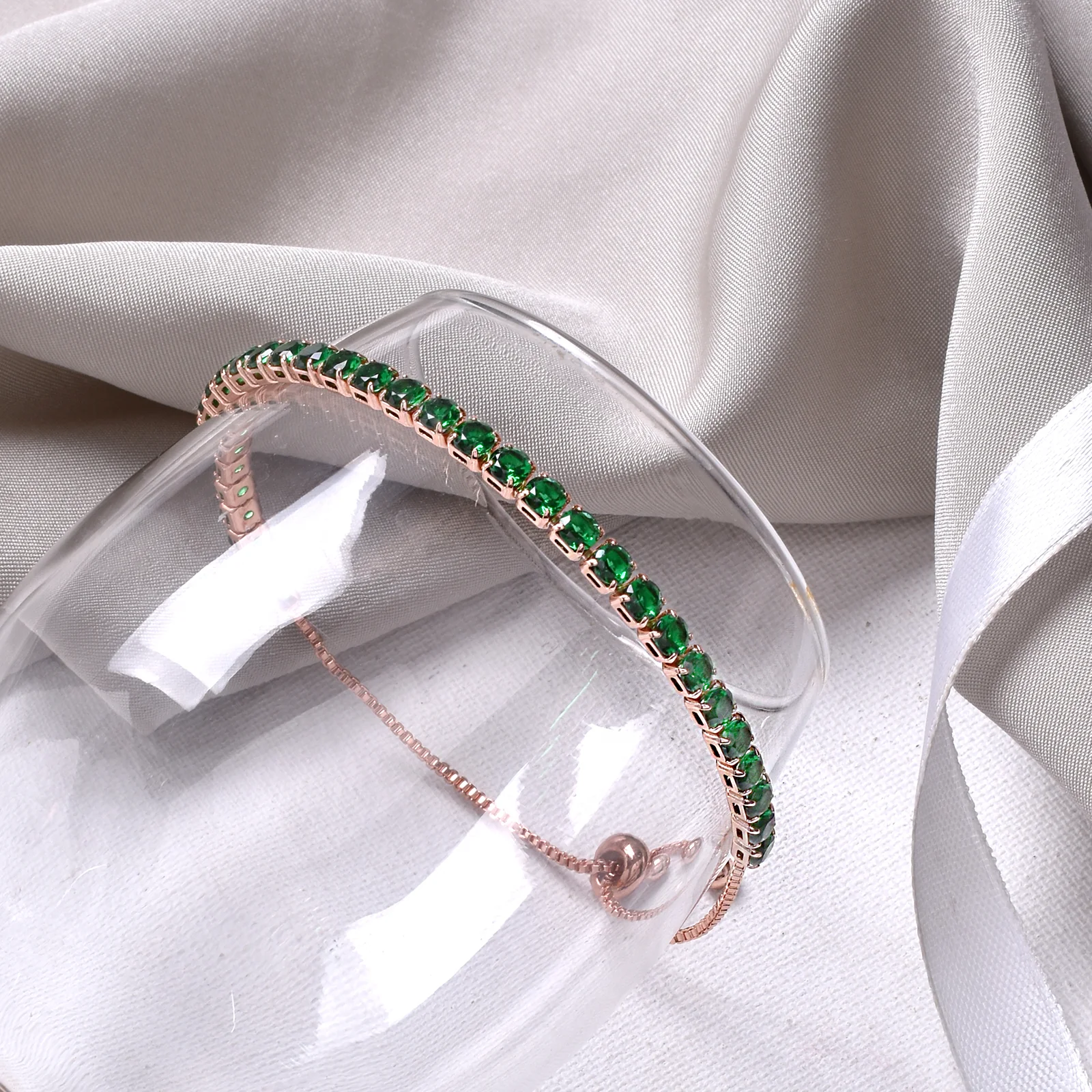 Nora Gold Tennis Green Bracelet - Image 2