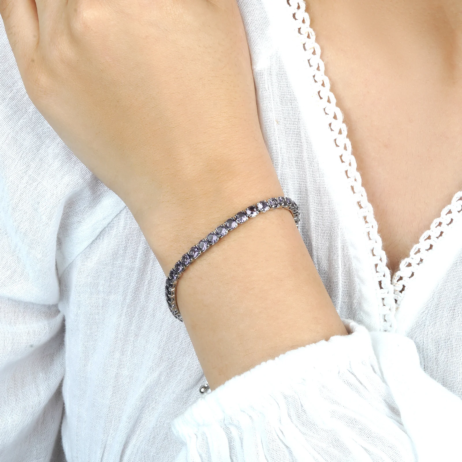Nora Silver Tennis Purple Bracelet - Image 2