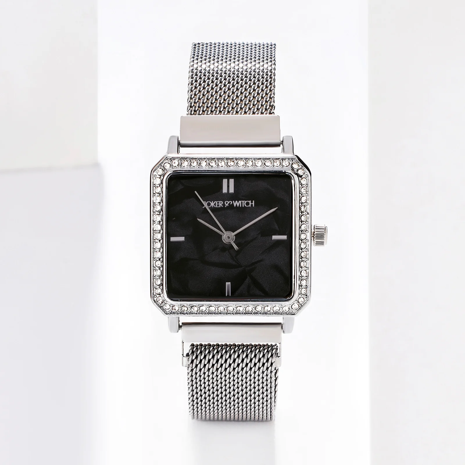 Octa Black Small Square Rhinestone Dial Silver Magnetic Strap Women's Watch - Image 2