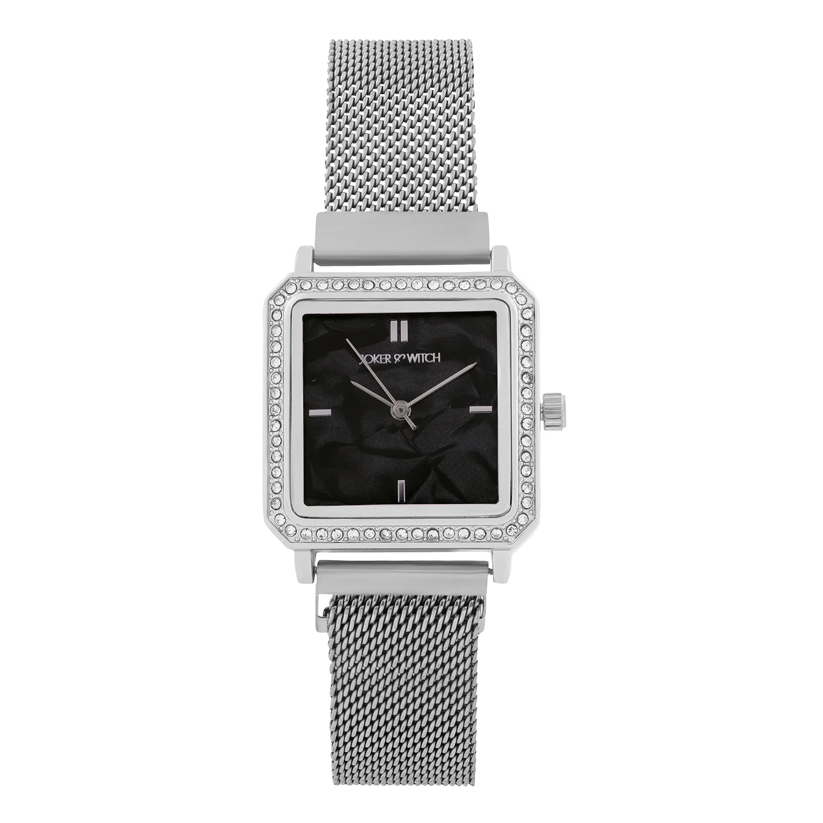 Octa Black Small Square Rhinestone Dial Silver Magnetic Strap Women's Watch - Image 3
