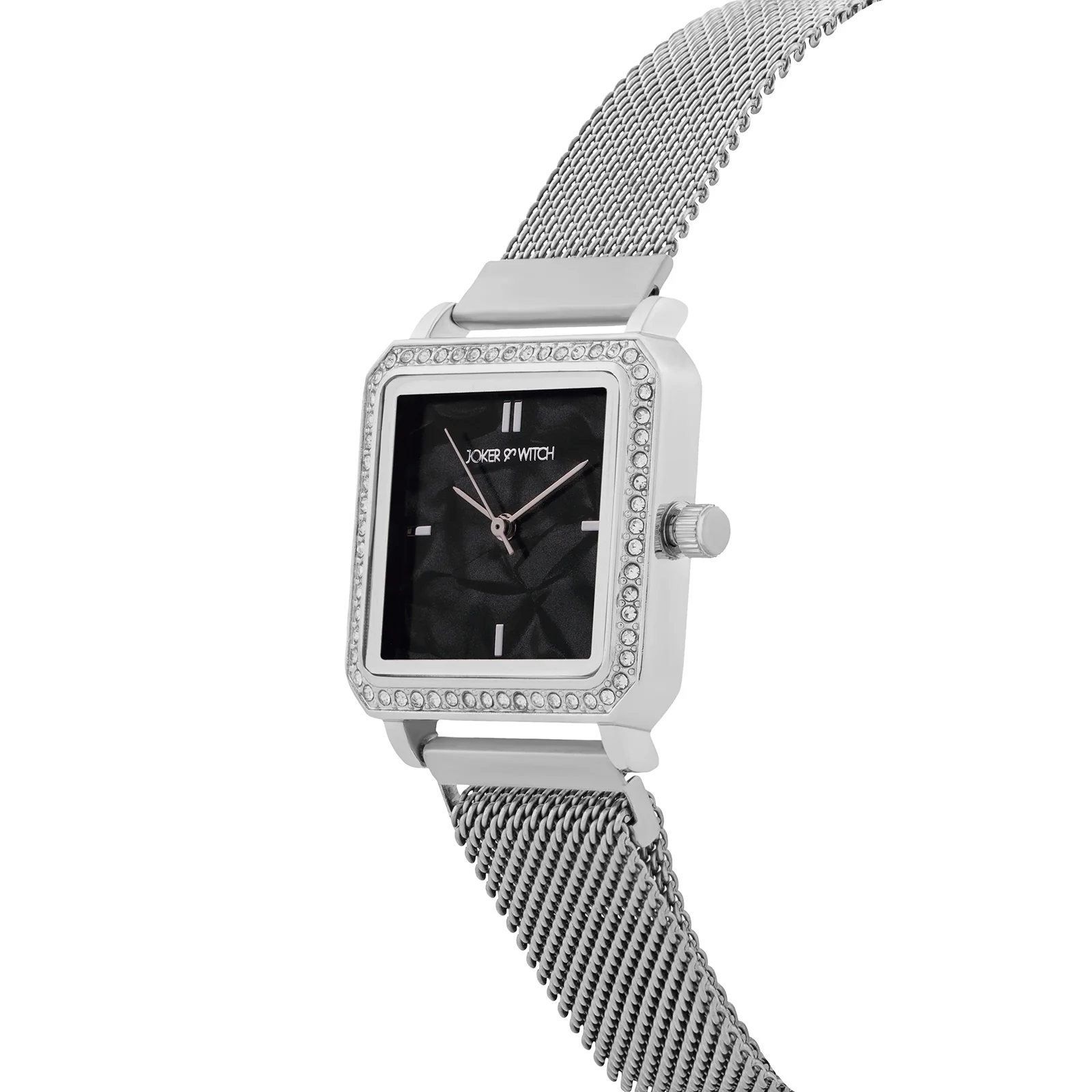 Octa Black Small Square Rhinestone Dial Silver Magnetic Strap Women's Watch - Image 4