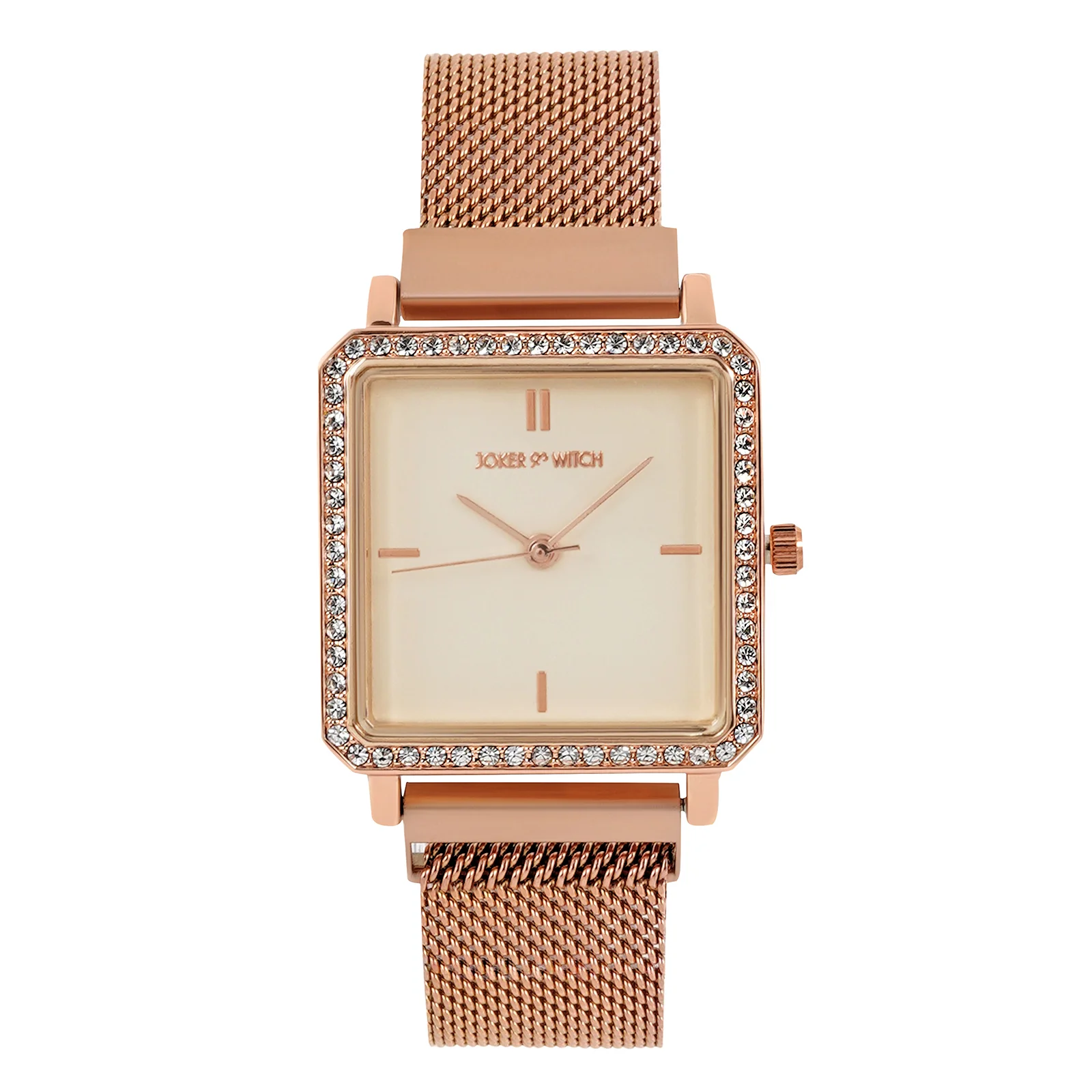 Octa Off White Small Square Rhinestone Dial Rose Gold Magnetic Strap Women's Watch