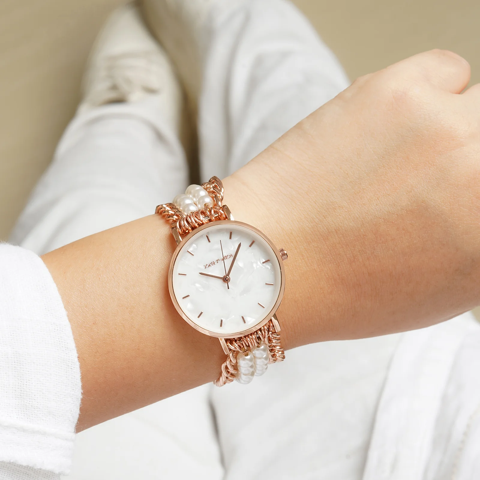 Odessa White MOP Medium Dial Rose Gold Pearl Strap Women's Watch