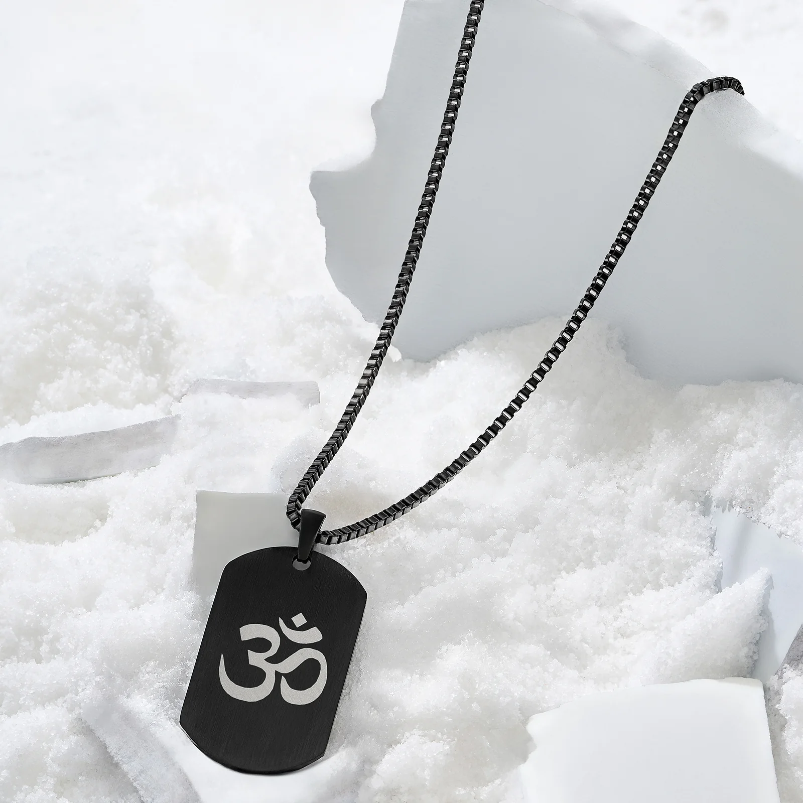 Om Black Men's Curve Tag Mantra Necklace