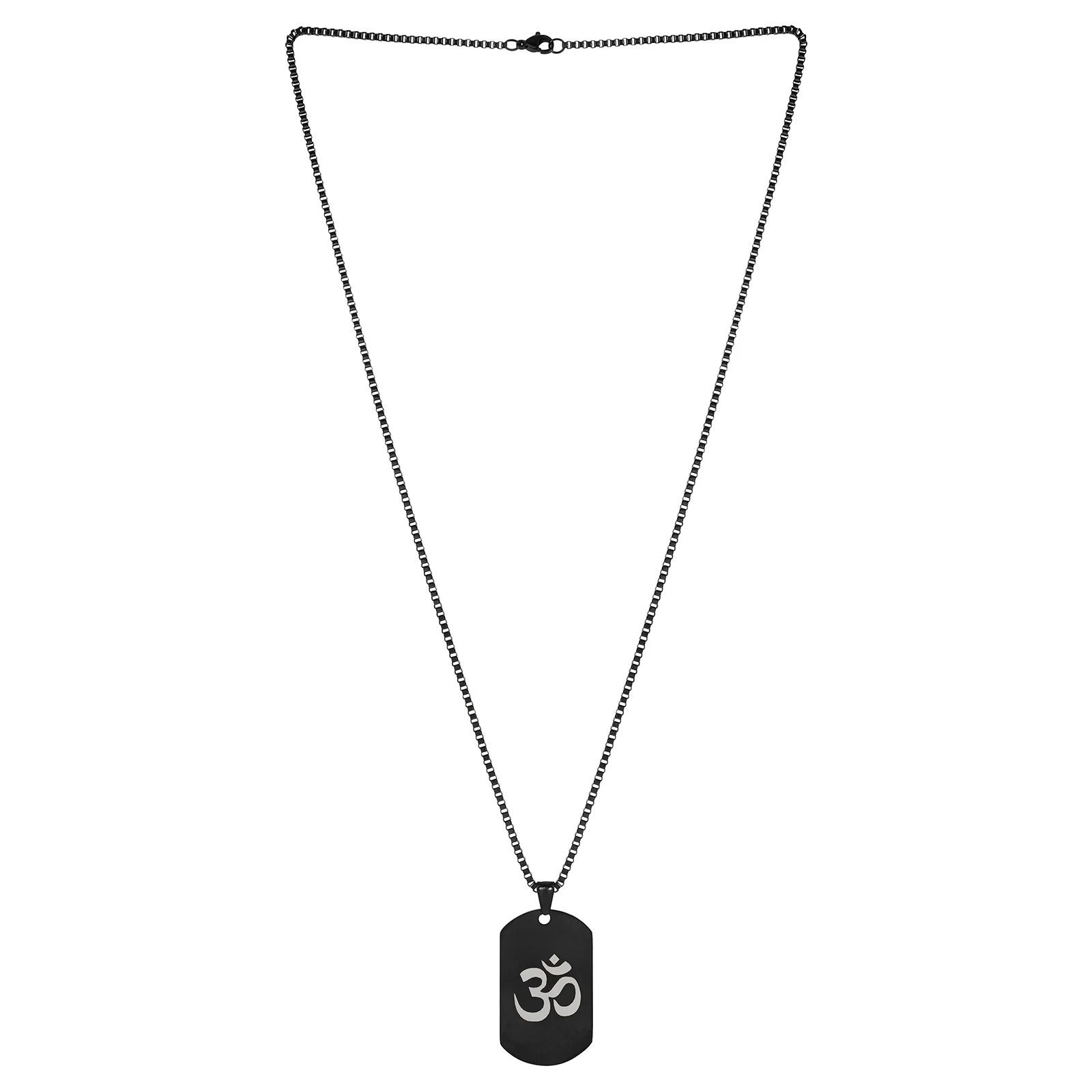 Om Black Men's Curve Tag Mantra Necklace - Image 3