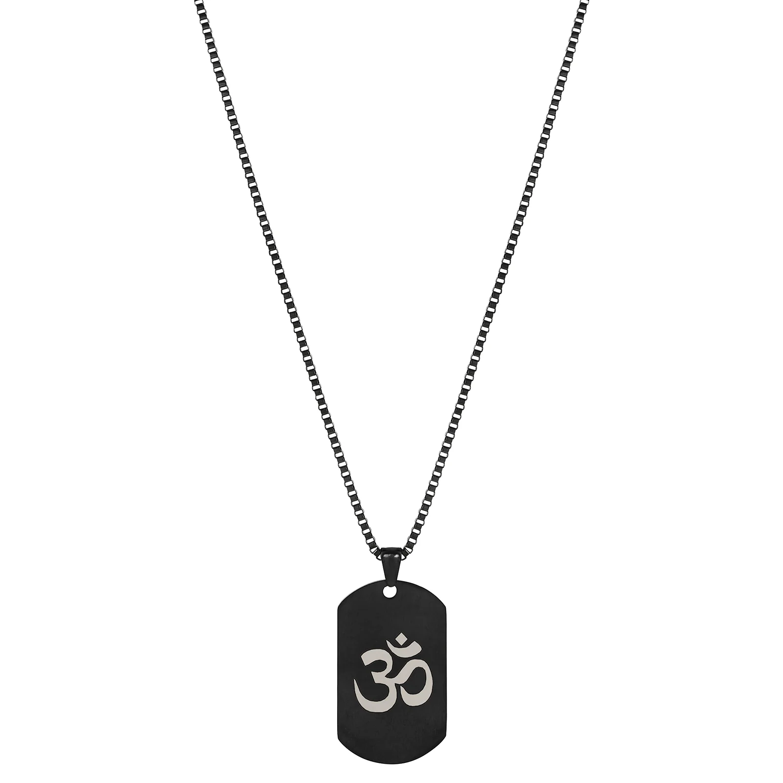 Om Black Men's Curve Tag Mantra Necklace - Image 4