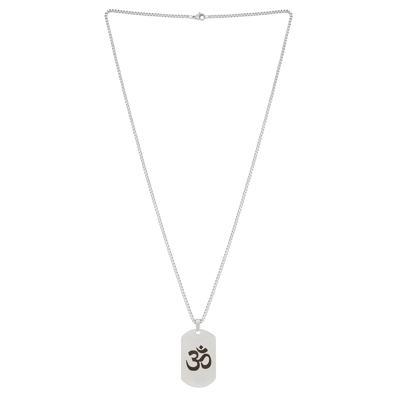 Om Silver Men's Curve Tag Mantra Necklace - Image 3