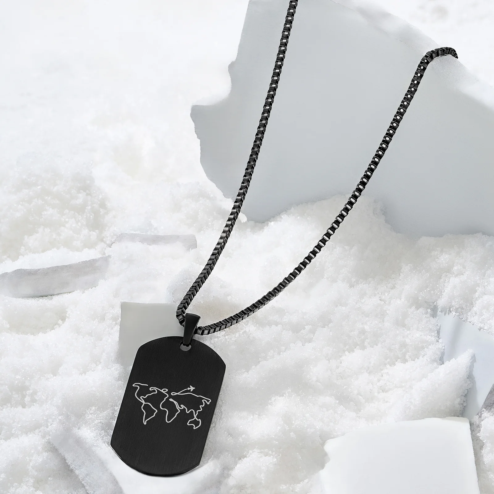 One World Black Men's Curve Tag Mantra Necklace