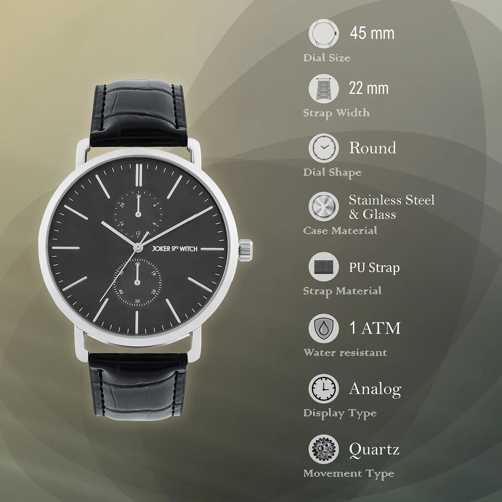Orion Black XLarge Dial PU Strap Men's Watch - Image 7