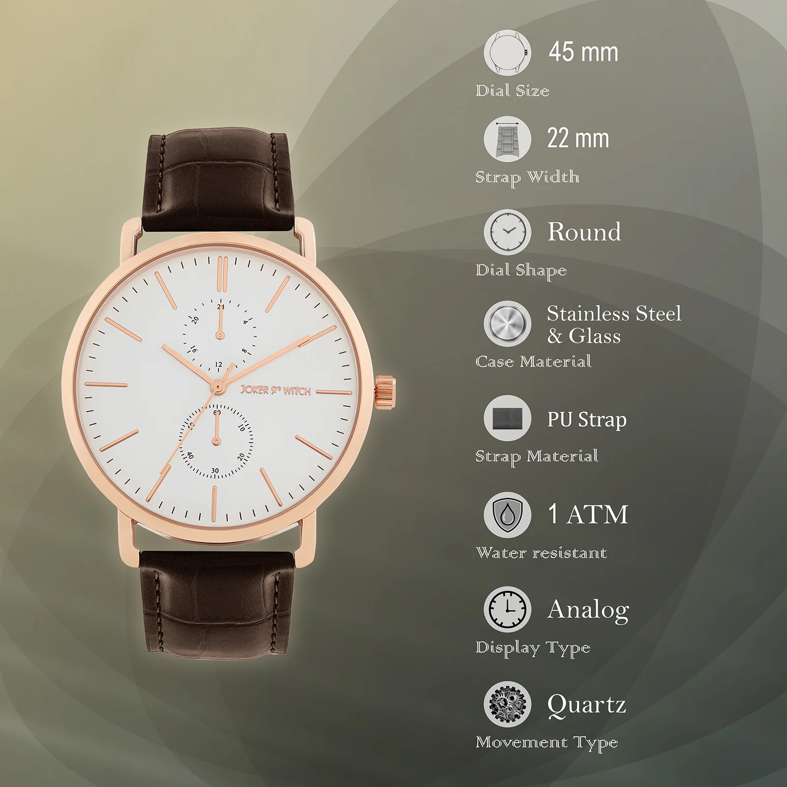 Orion White XLarge Dial Brown PU Strap Men's Watch - Image 7
