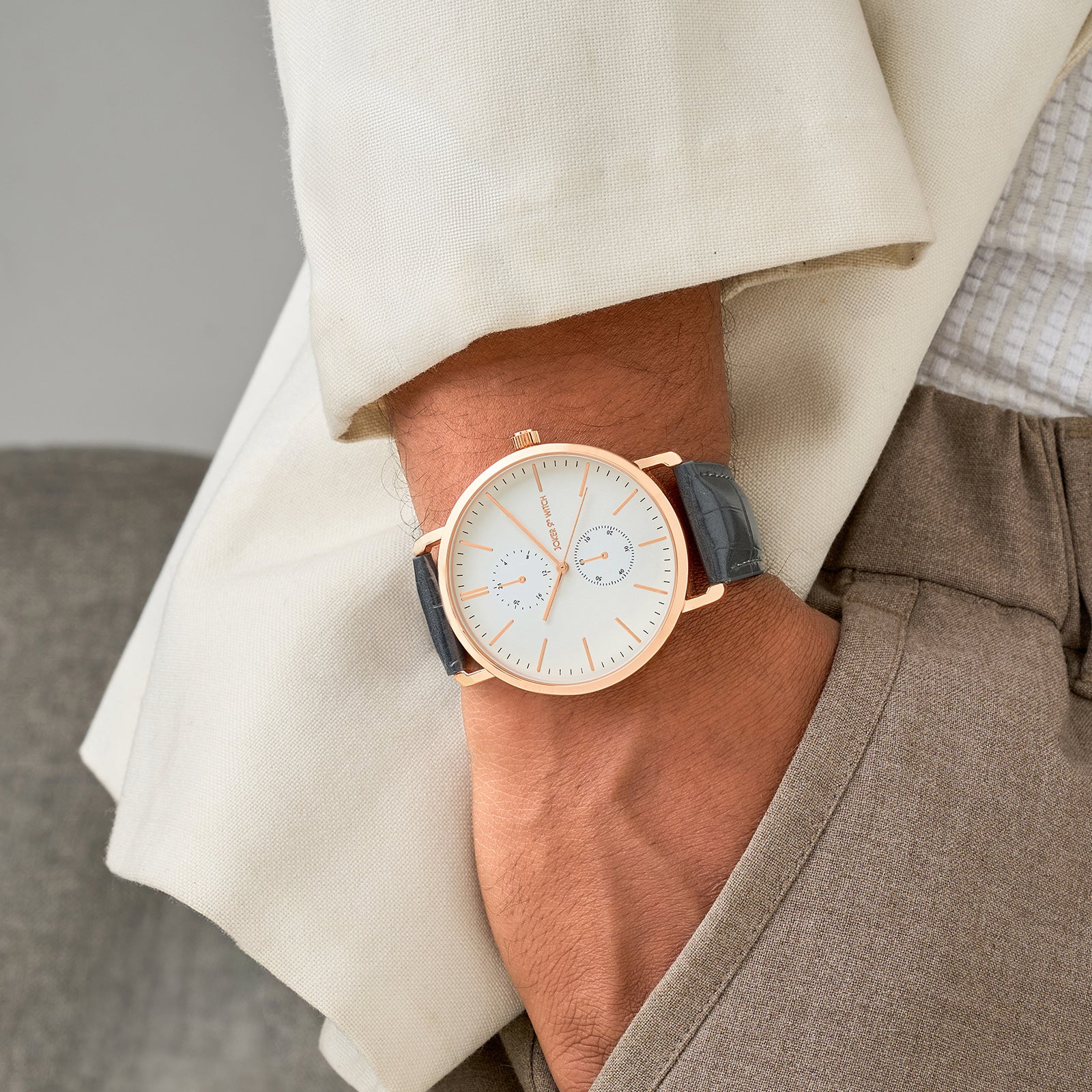 Orion White XLarge Dial Grey PU Strap Men's Watch - Image 2