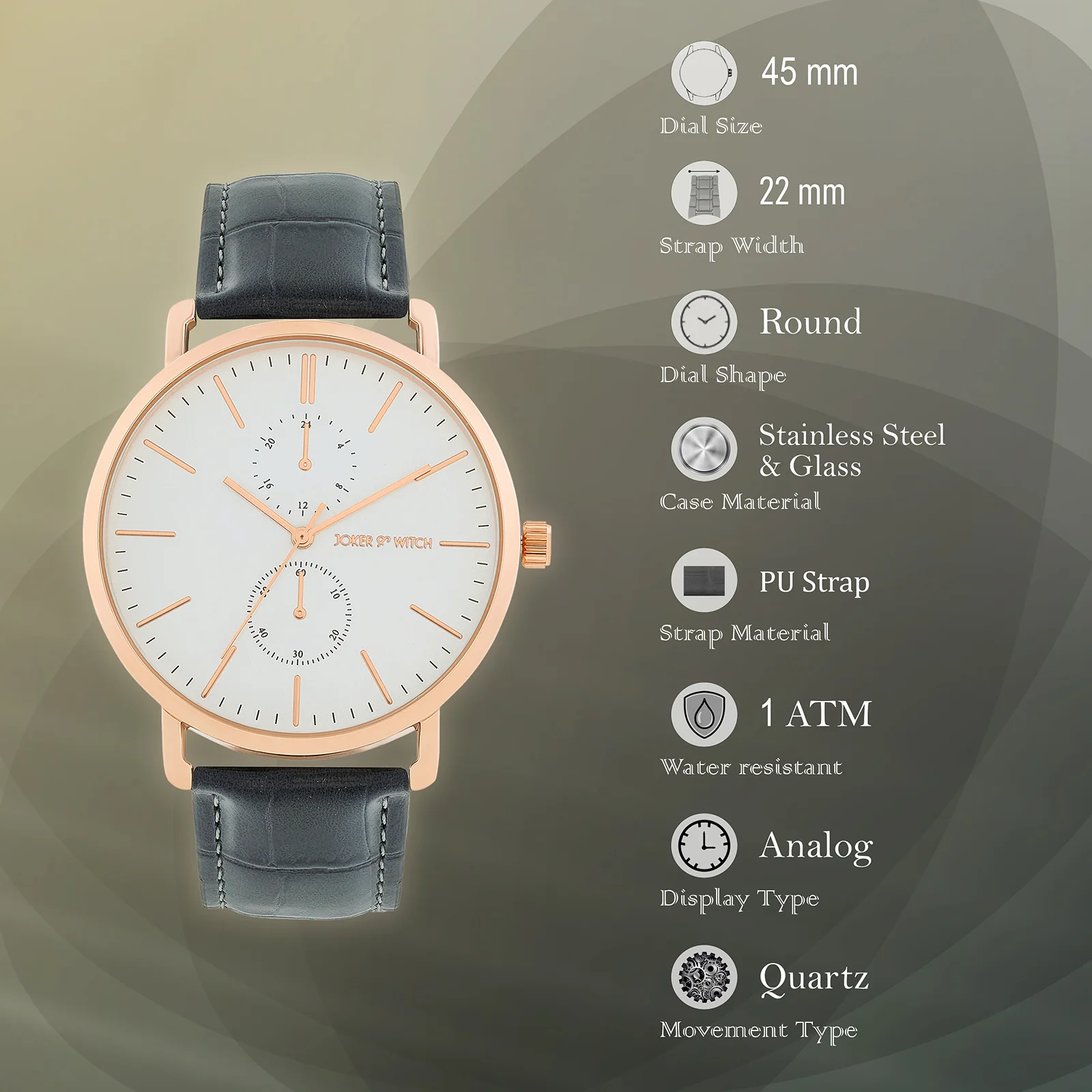 Orion White XLarge Dial Grey PU Strap Men's Watch - Image 7