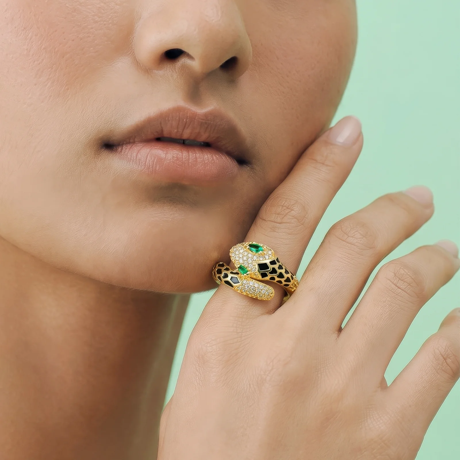Orozo Gold & Black Snake Ring - Image 2