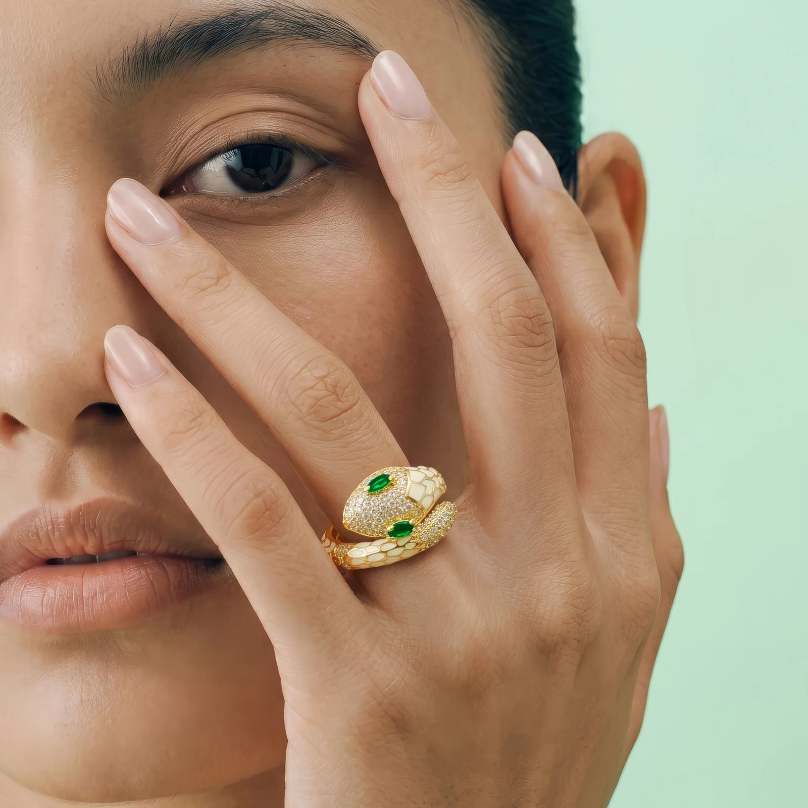 Orozo Gold & White Snake Ring - Image 2