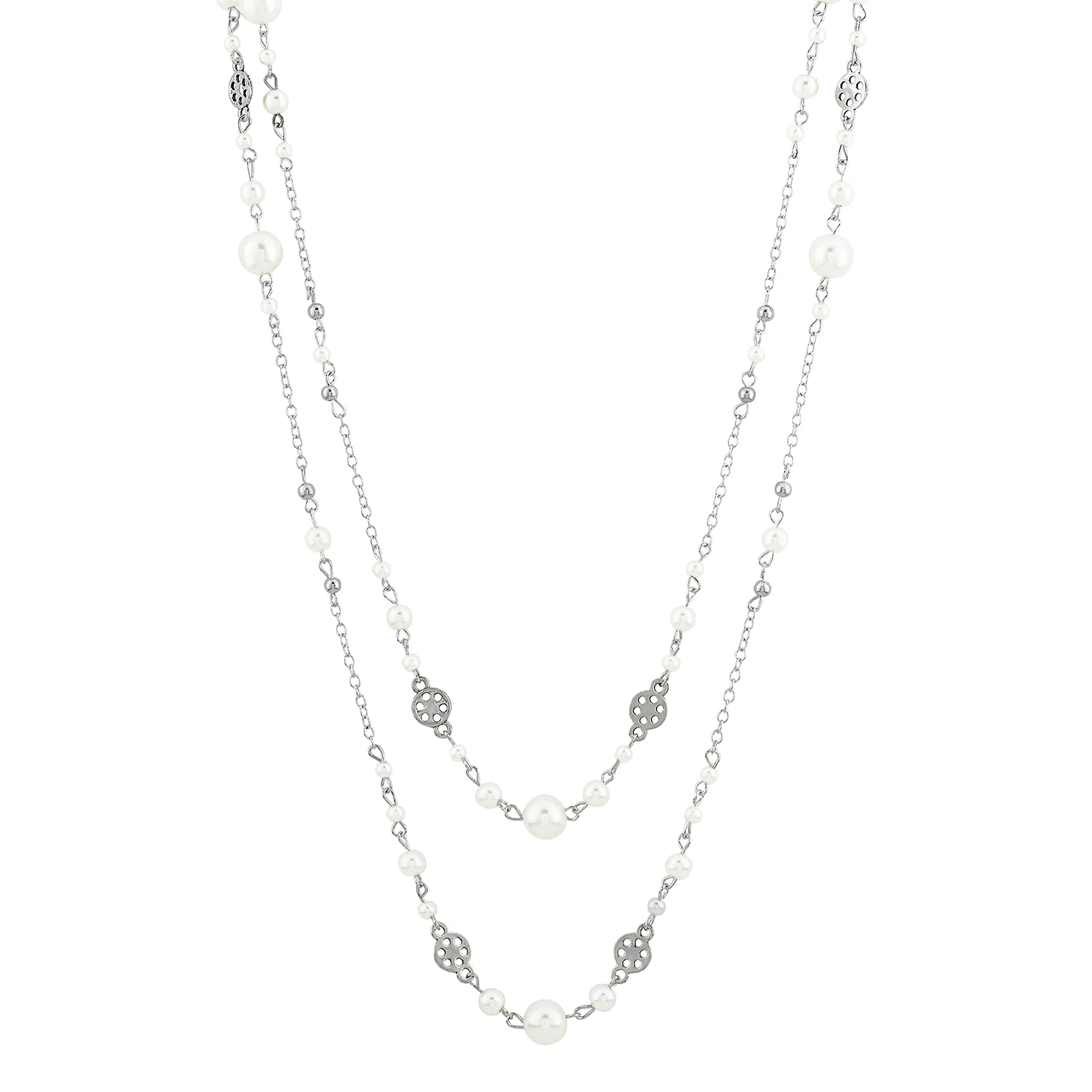 Pearlora Layered Molten Pearl Silver Necklace - Image 3