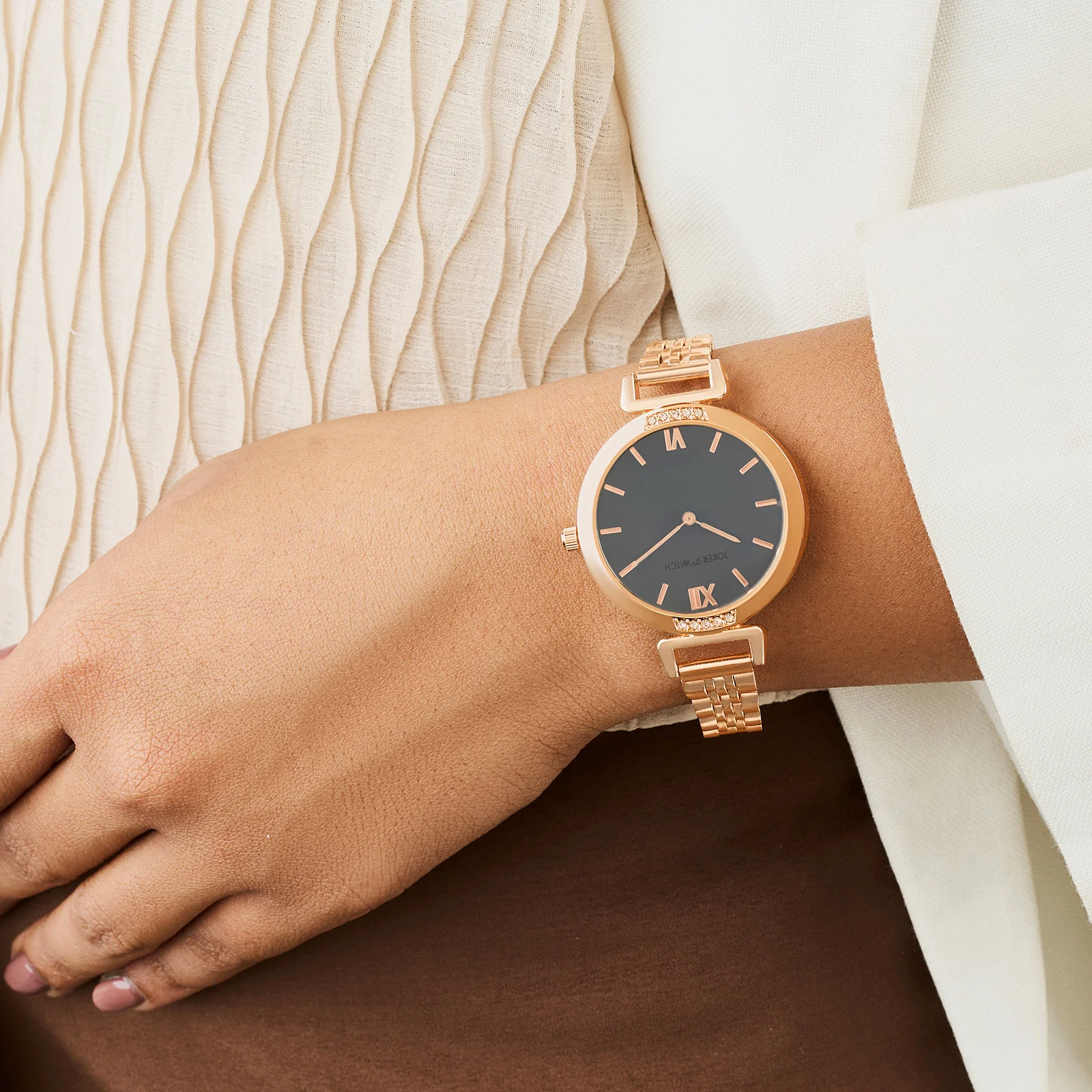 Petite Charcoal Medium Dial Rose Gold Linked Chain Strap Women's Watch - Image 2