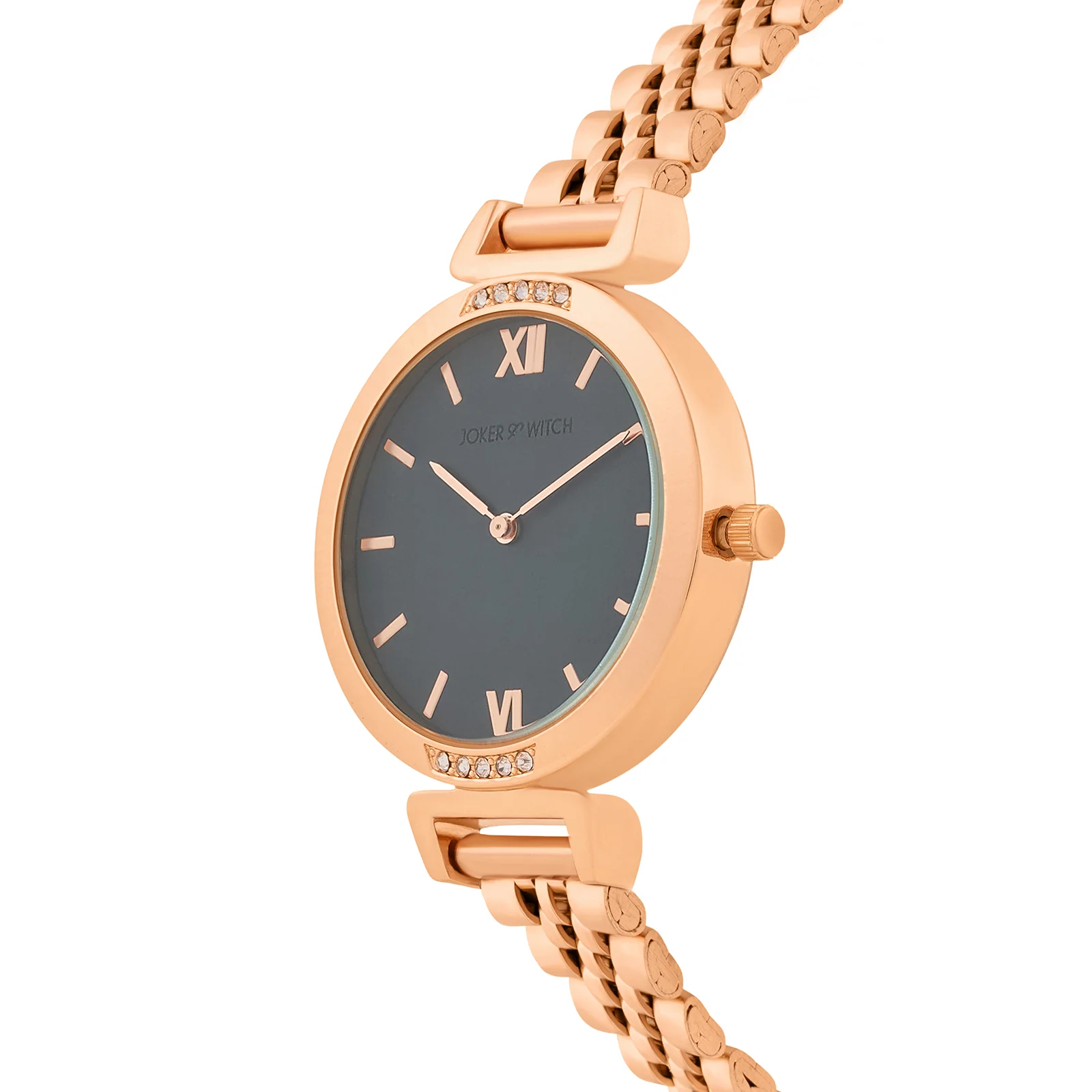 Petite Charcoal Medium Dial Rose Gold Linked Chain Strap Women's Watch - Image 4