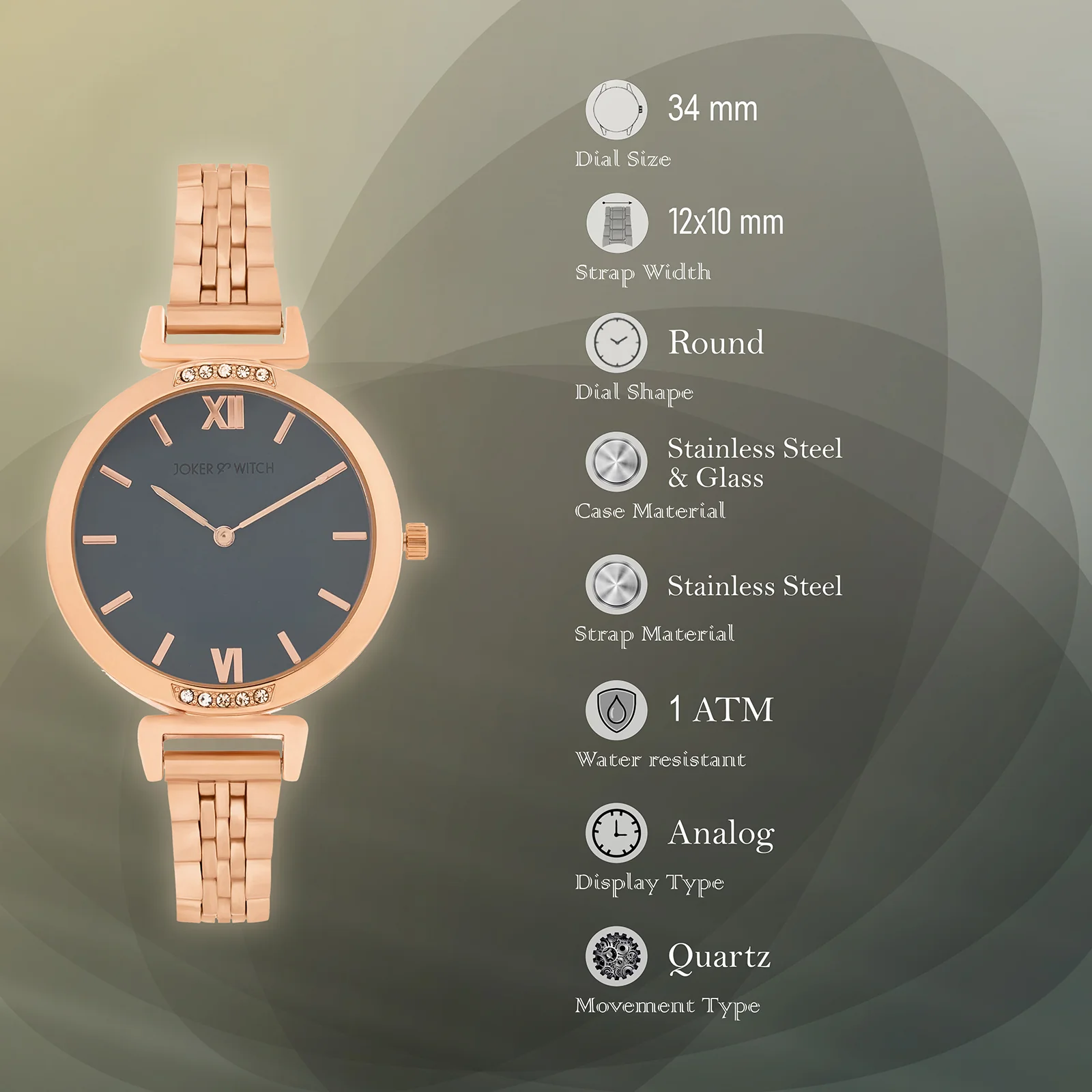 Petite Charcoal Medium Dial Rose Gold Linked Chain Strap Women's Watch - Image 7