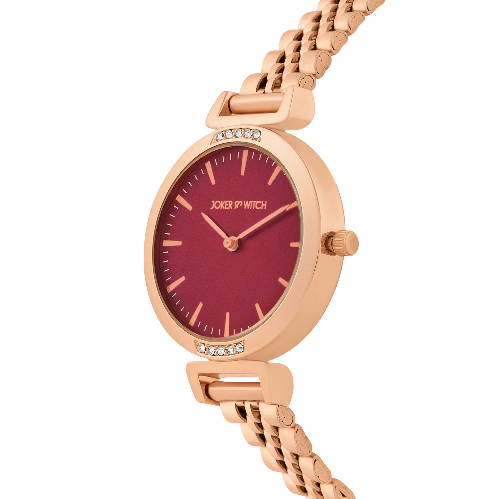 Petite Maroon Medium Dial Rose Gold Linked Chain Strap Women's Watch - Image 4