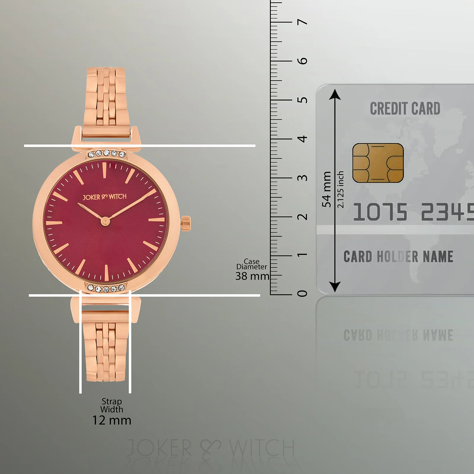 Petite Maroon Medium Dial Rose Gold Linked Chain Strap Women's Watch - Image 8