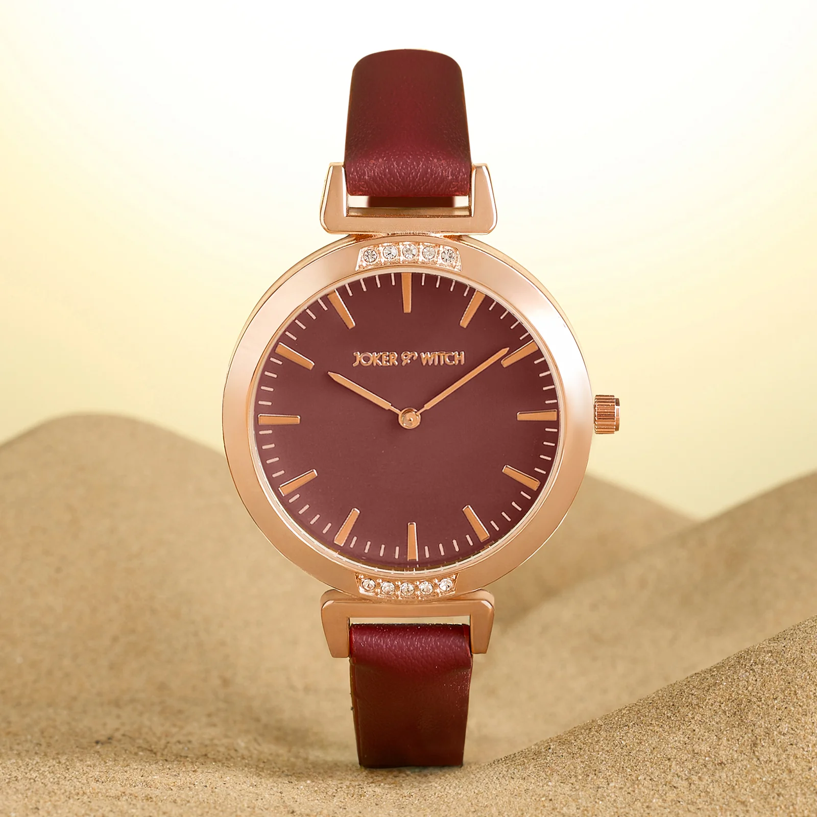 Petite Maroon Medium Dial PU Strap Women's Watch