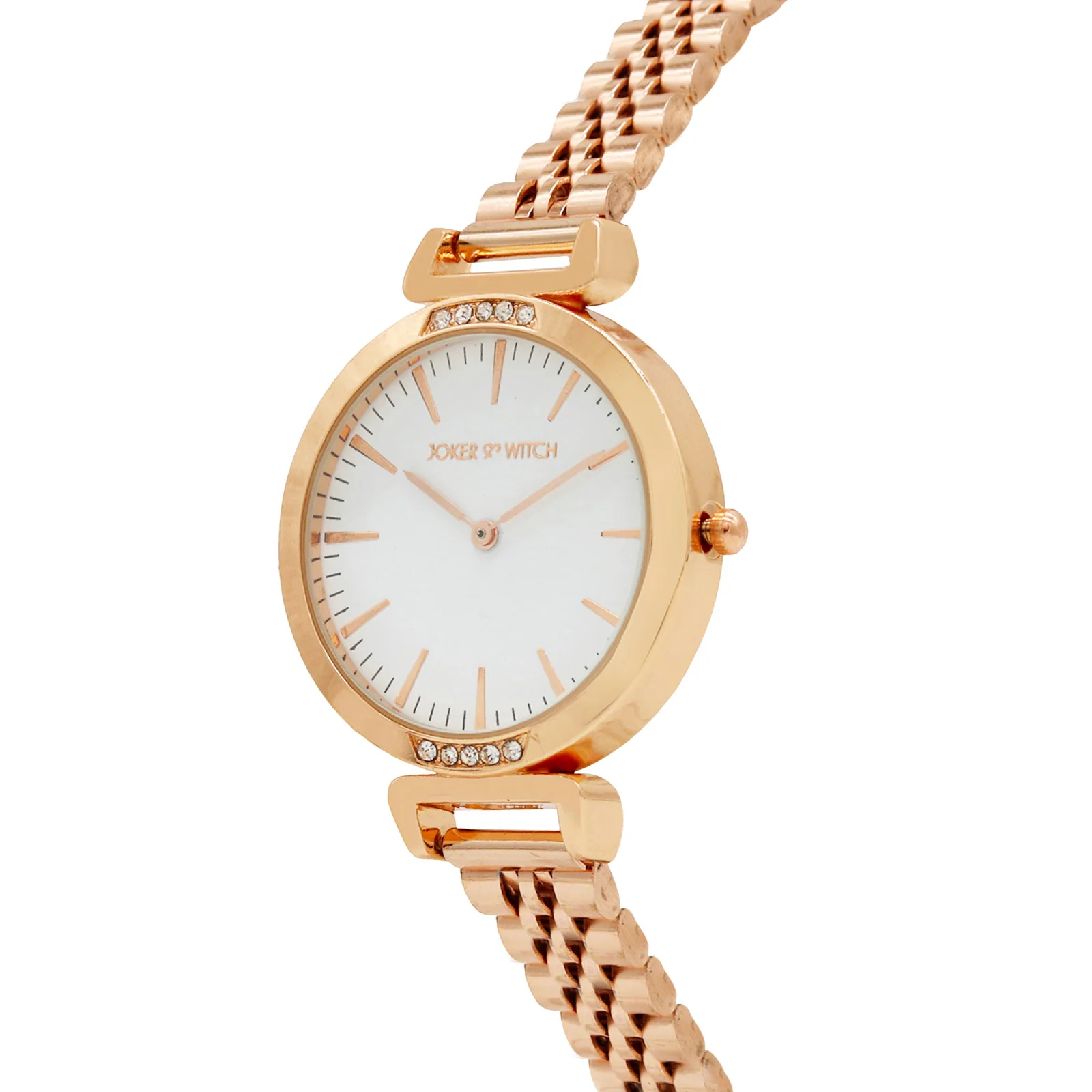 Petite White Medium Dial Rose Gold Linked Chain Strap Women's Watch - Image 3