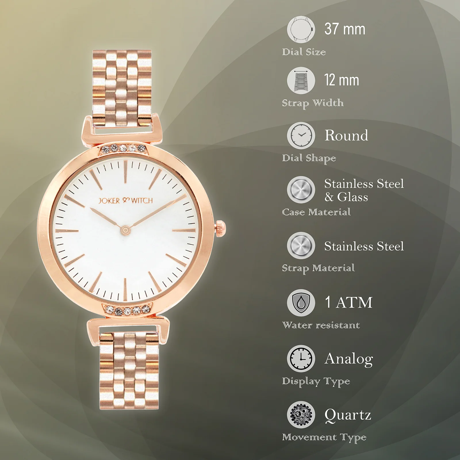 Petite White Medium Dial Rose Gold Linked Chain Strap Women's Watch - Image 7