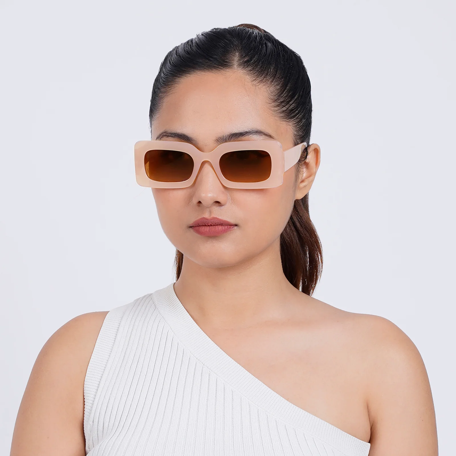 Pretza Beige and Brown Rectangle Sunglasses - Image 2
