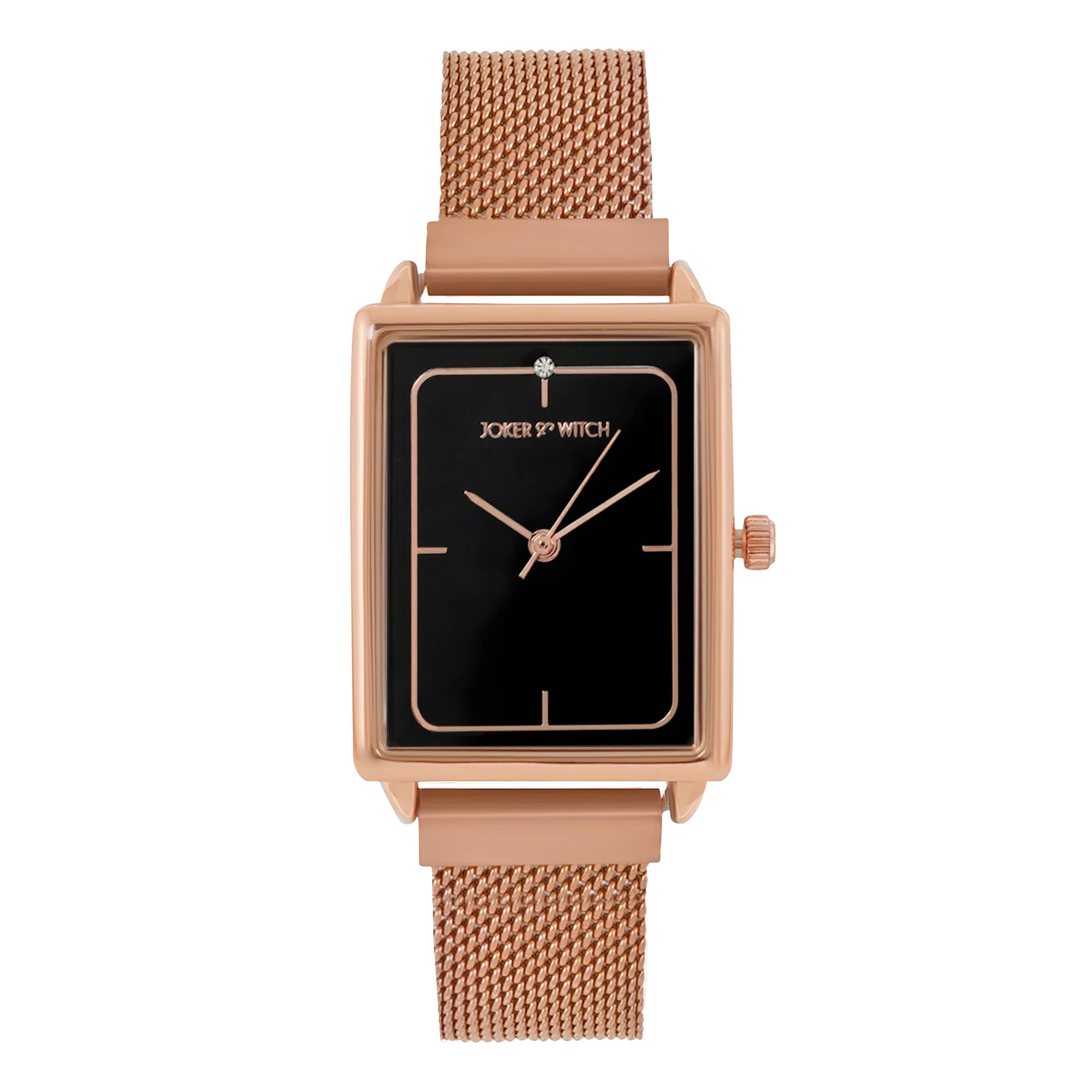 Quad Black Small Rectangle Dial Rose Gold Magnetic Strap Women's Watch