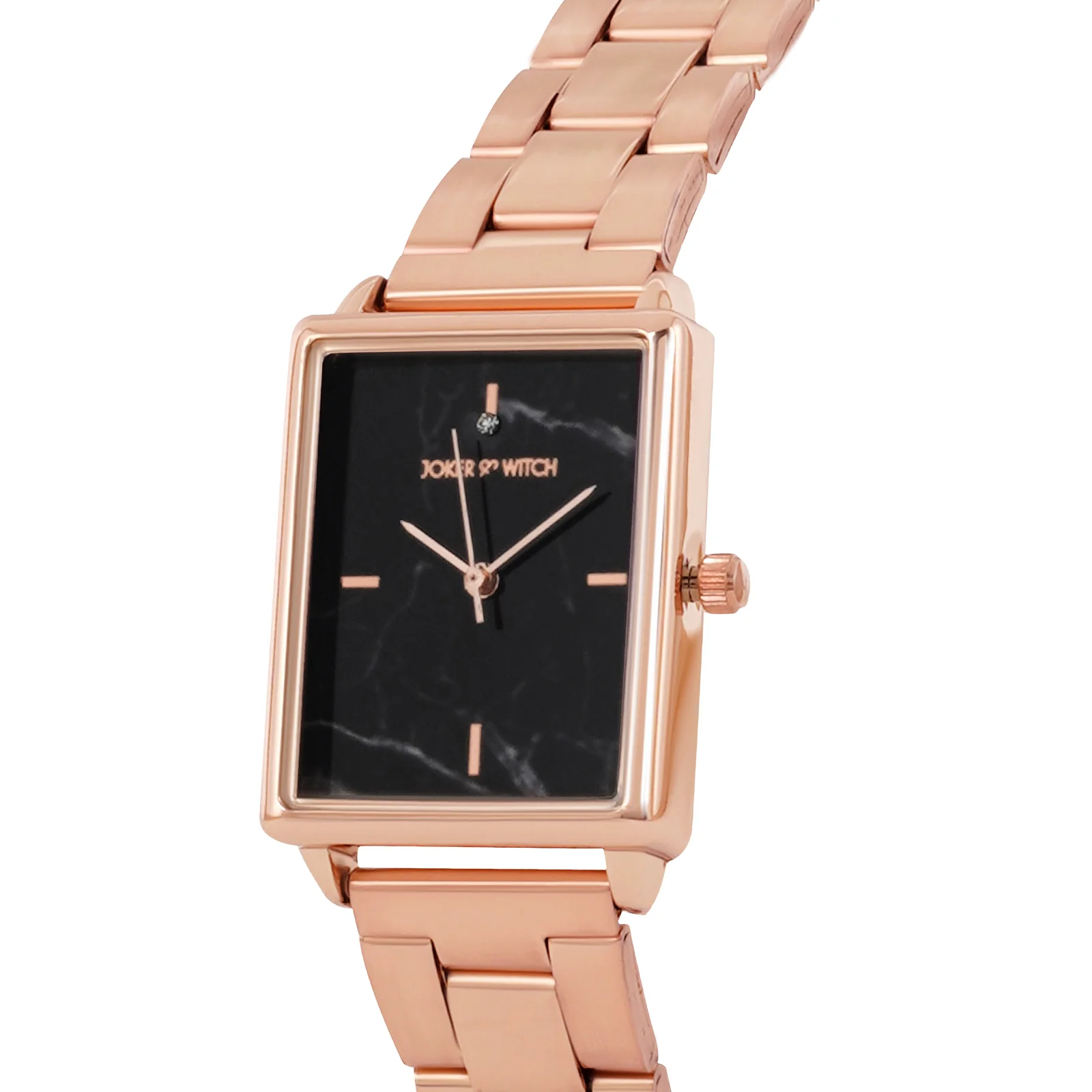 Quad Black Small Rectangle Marble Dial Rose Gold Linked Chain Strap Women's Watch - Image 4