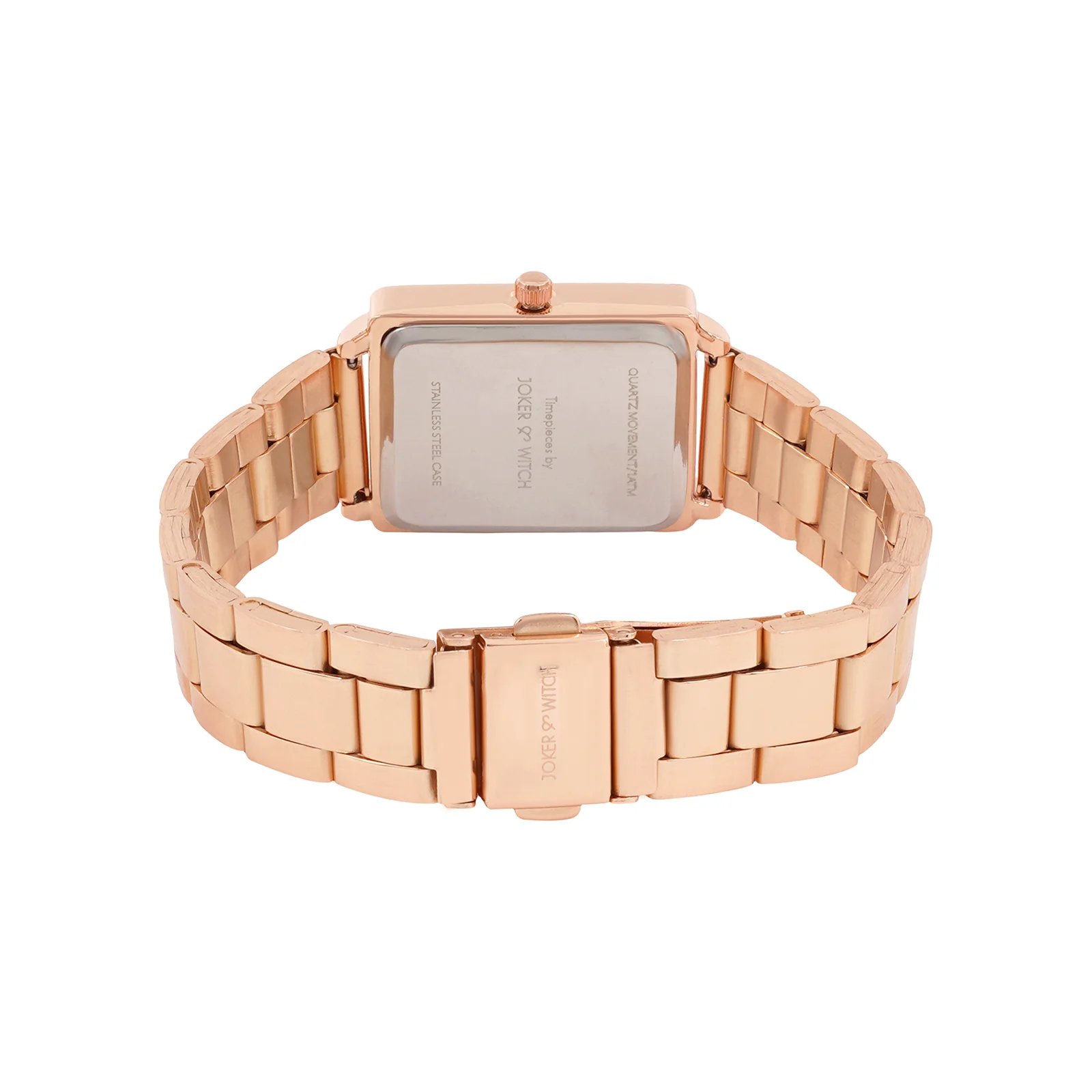 Quad Black Small Rectangle Marble Dial Rose Gold Linked Chain Strap Women's Watch - Image 6