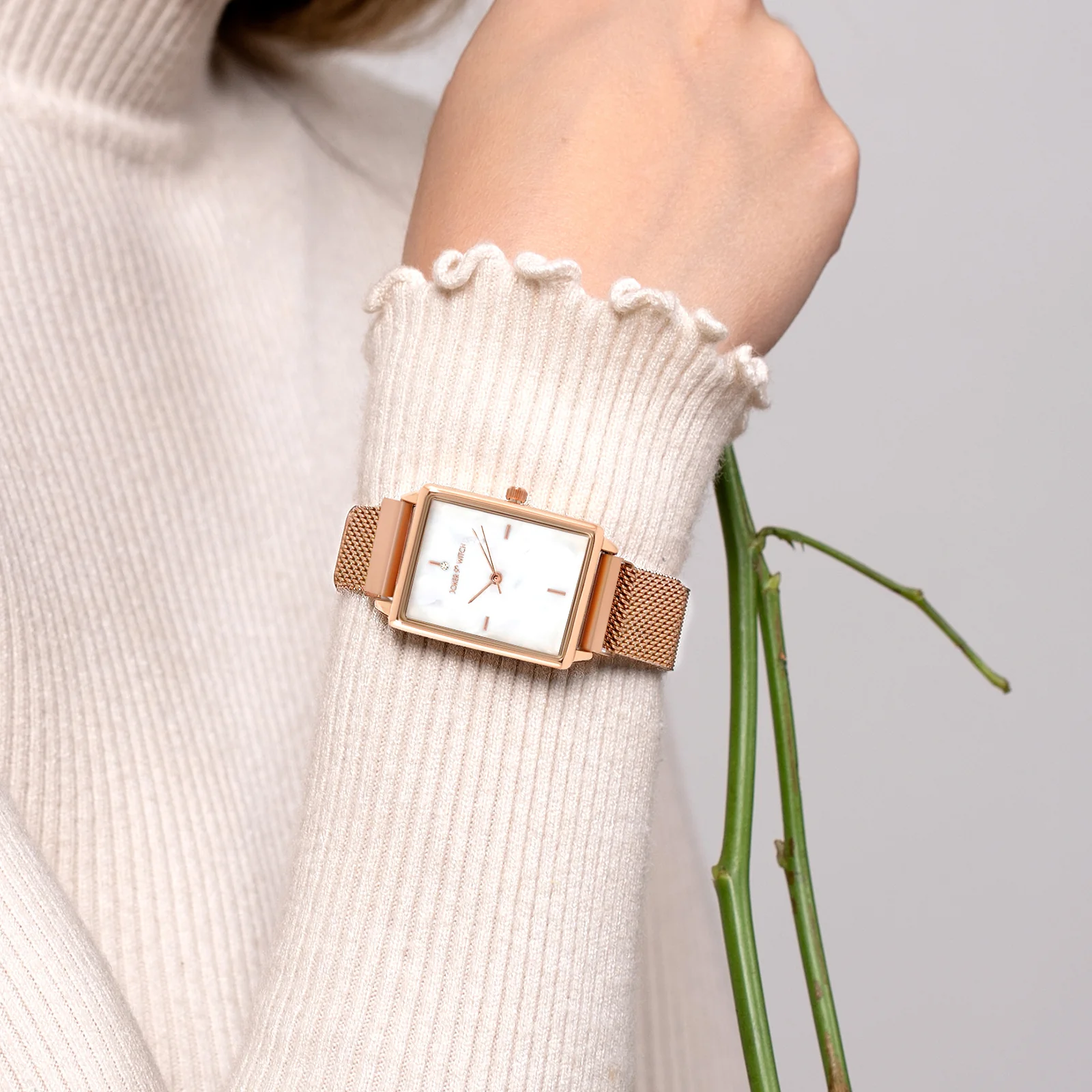 Quad White MOP Small Rectangle Dial Rose Gold Magnetic Strap Women's Watch - Image 2