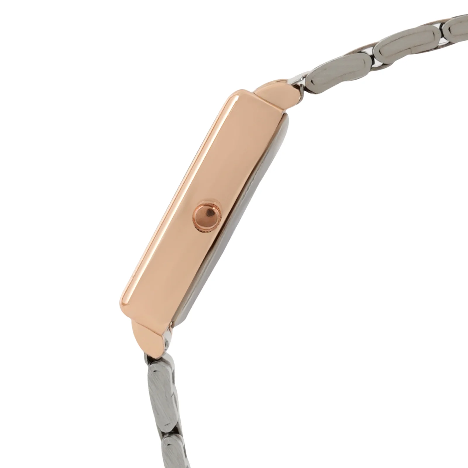 Quad Silver Small Rectangle Dial Dual Tone Linked Chain Strap Women's Watch - Image 5