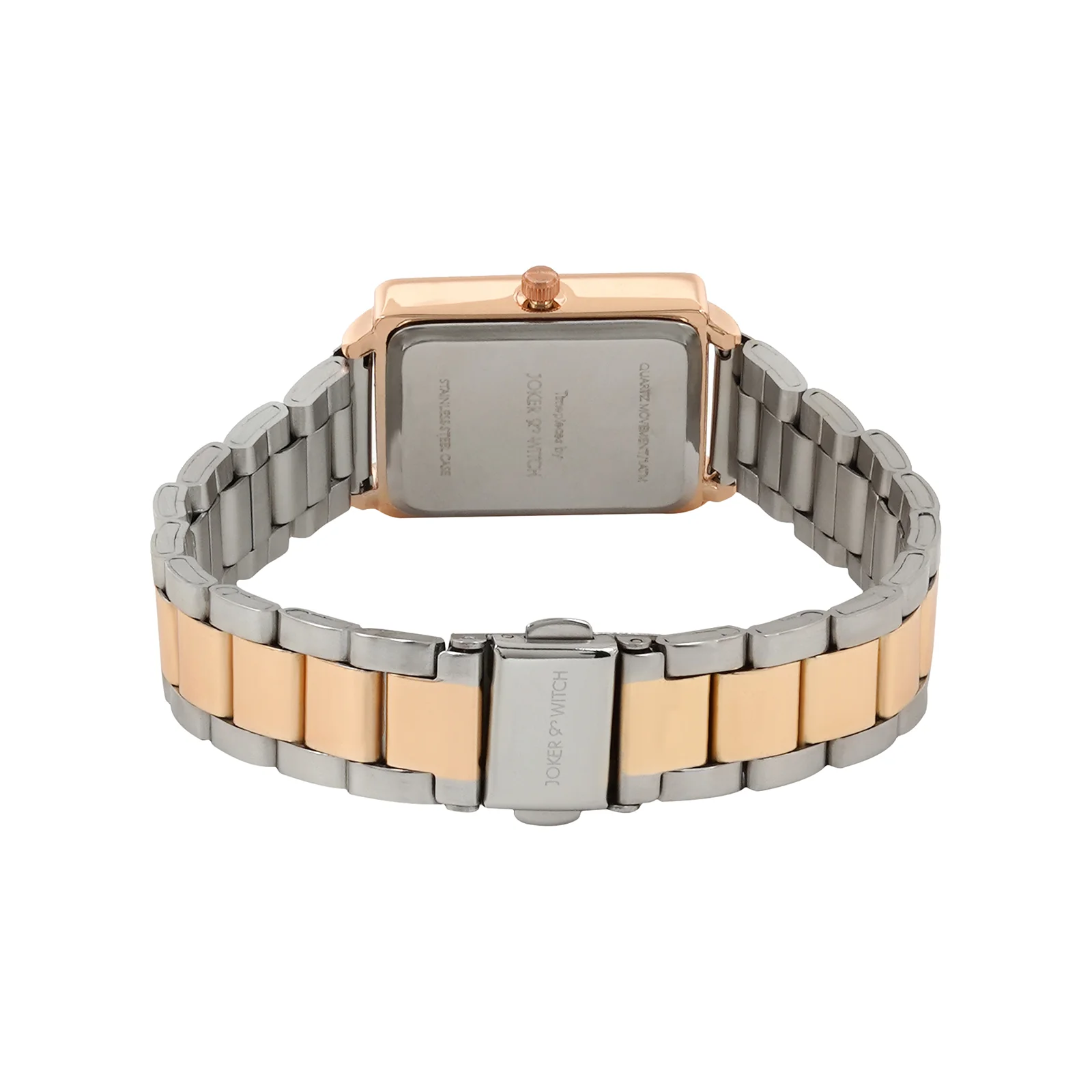 Quad Silver Small Rectangle Dial Dual Tone Linked Chain Strap Women's Watch - Image 6